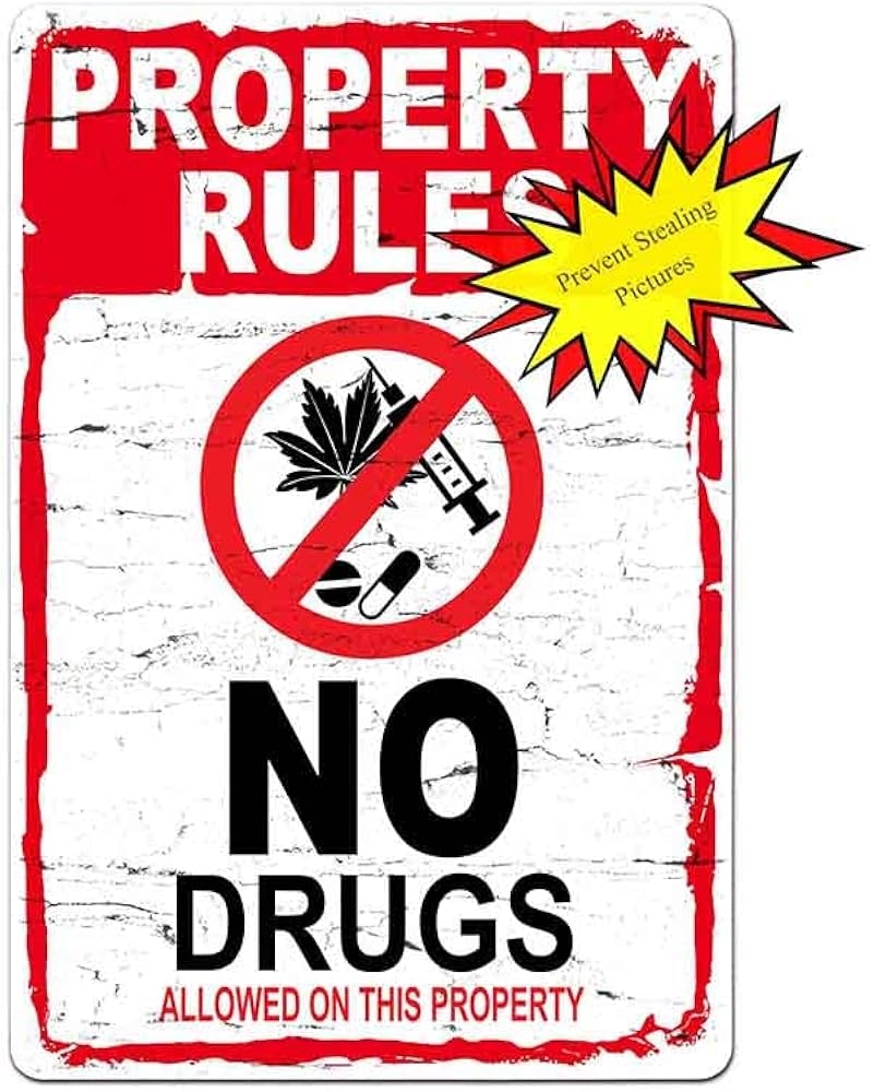 Amazon No Drugs Sign Property Rules Sign Allowed On These Premises Signs For Outdoor Indoor Vintage Metal 8x12 Inch Patio Lawn Garden