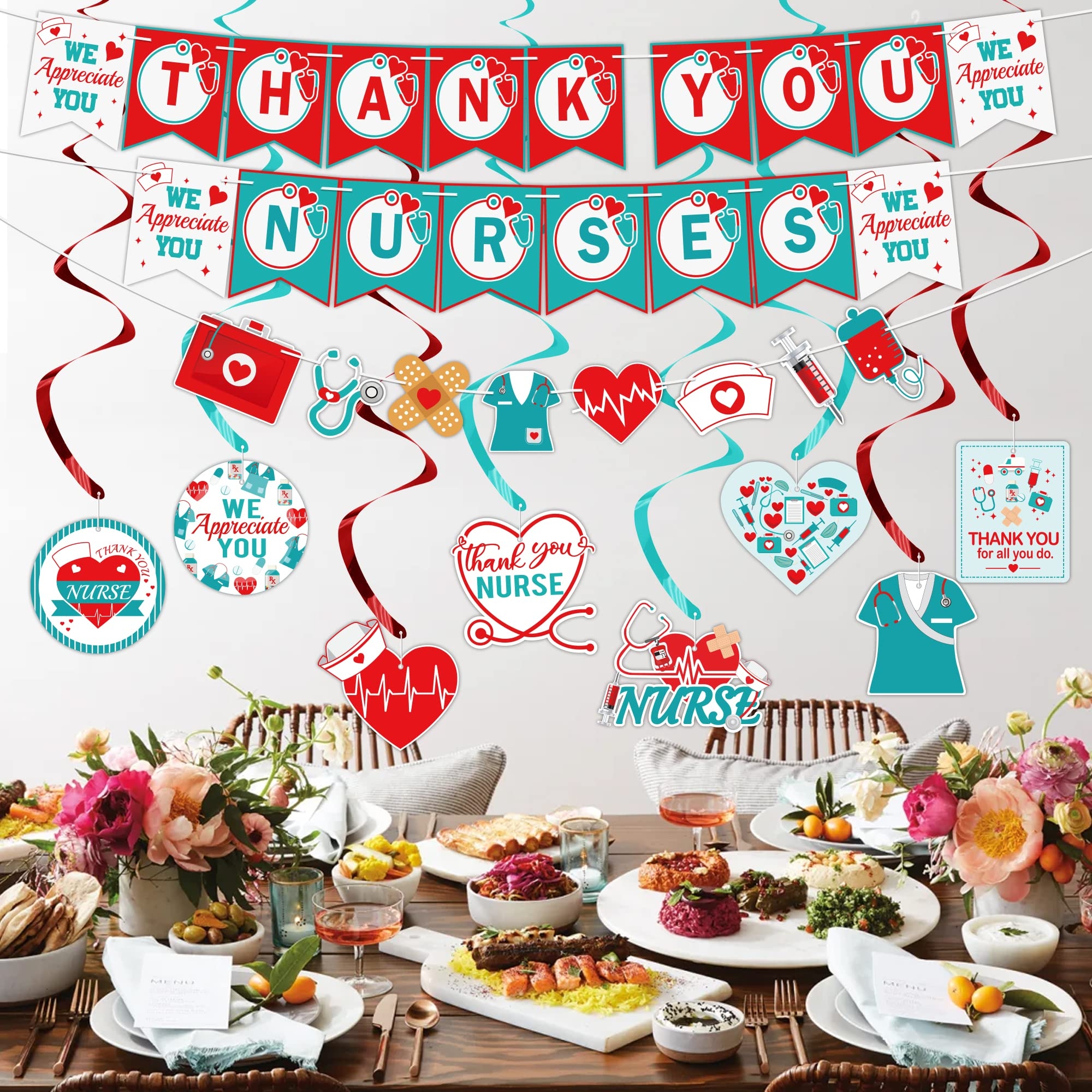 Amazon Nurse Appreciation Week Party Decorations Supplies Pre Strung Nurse Day Decorations Set Include 8pcs Hanging Swirls 3pcs Thank You Nurses Banners Garland For Nurse Appreciation Week Parties Home