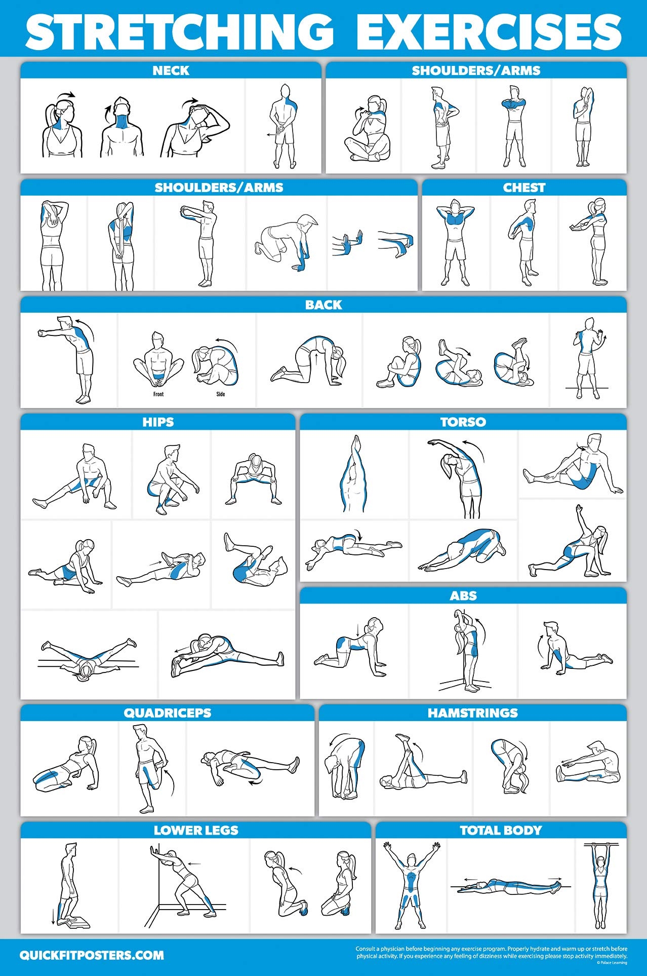 Amazon Palace Learning QUICKFIT Stretching Workout Exercise Poster Stretch Routine Laminated 18 X 27 Sports Outdoors