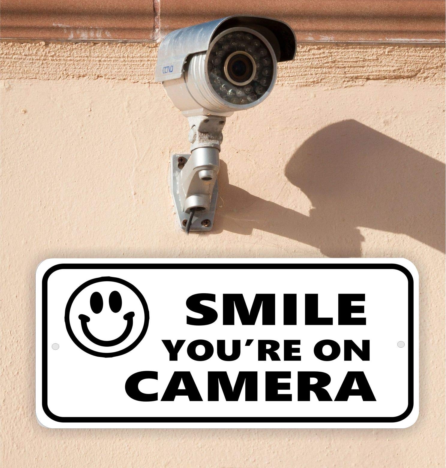 Amazon Smile Your e On Camera 4 X 9 Aluminum Security Sign With Smiley Face by MySigncraft Industrial Scientific