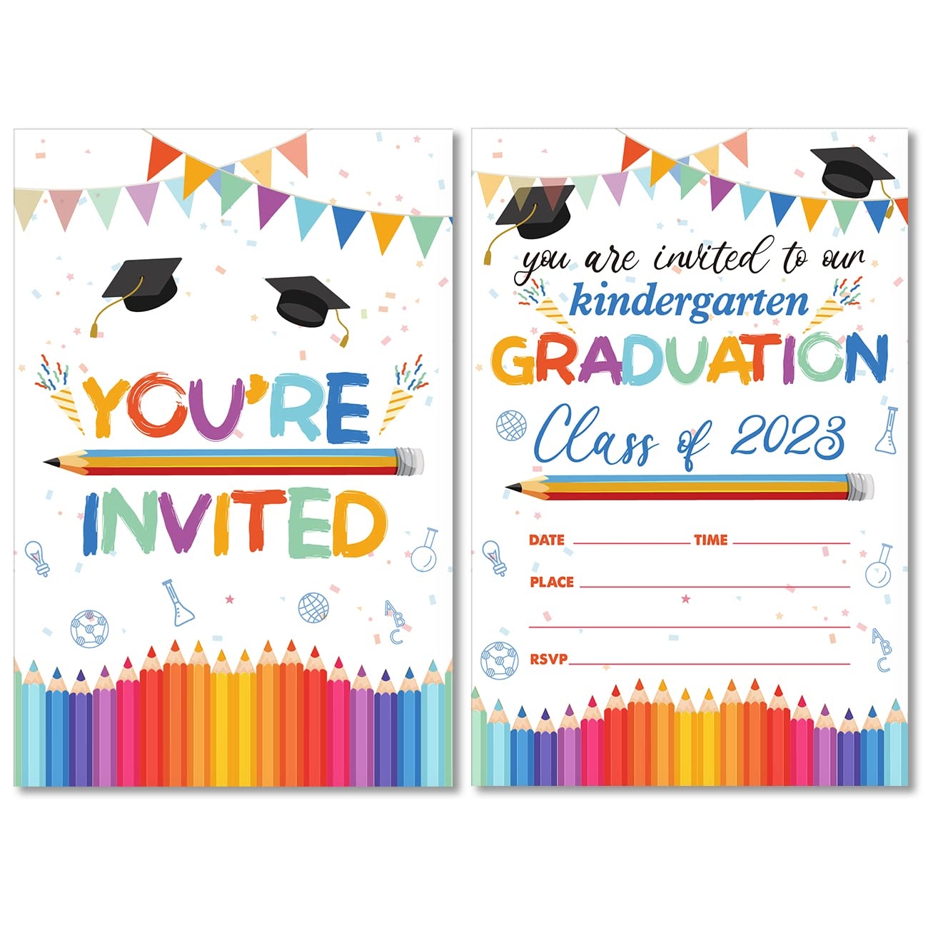 Amazon Soiceu Kindergarten Graduation Party Invitations With Envelopes Set Of 20 Class Of 2023 Kindergarten Graduation Announcement Party Invites Fill In Blank Home Kitchen