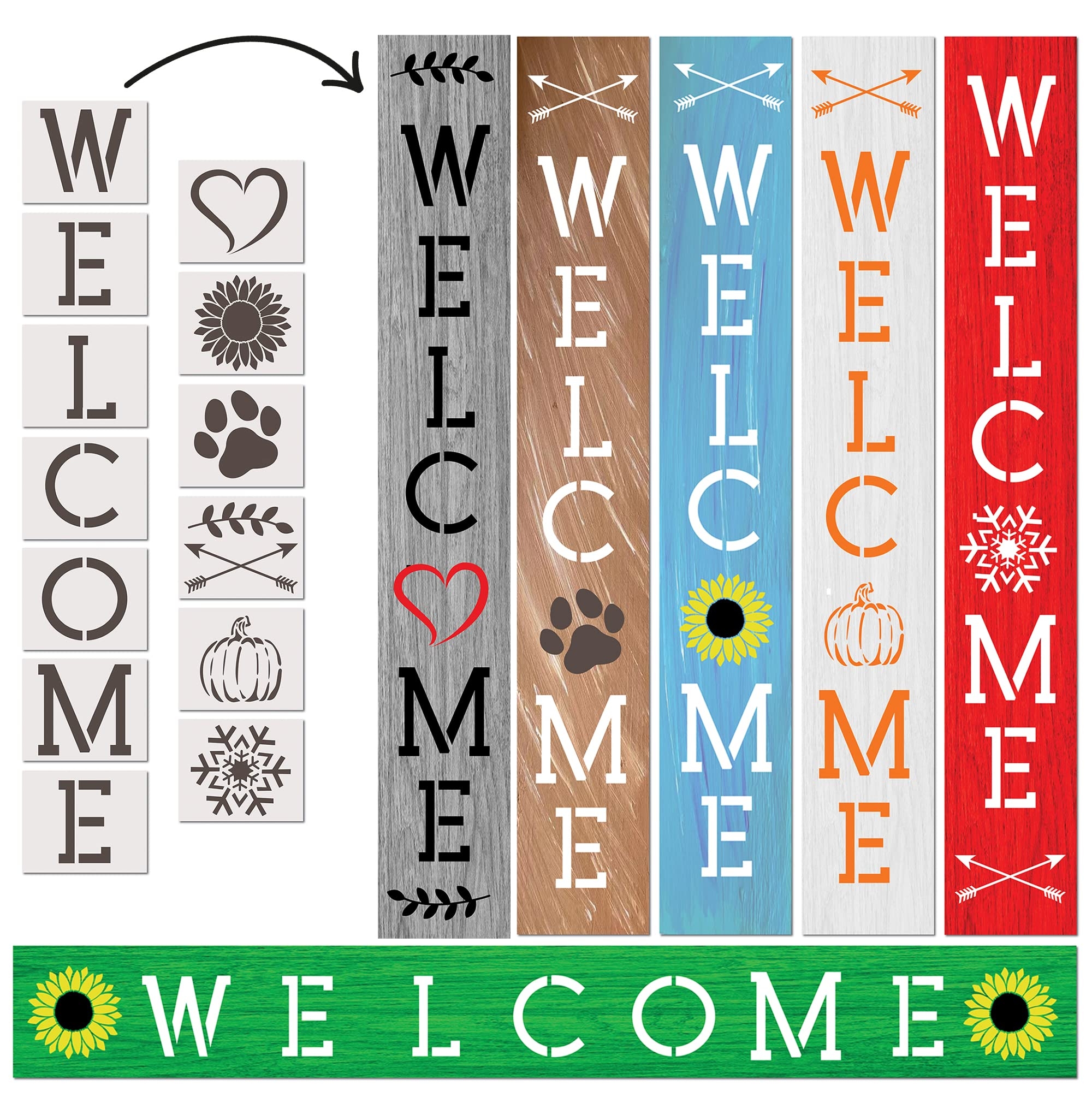 Amazon Welcome Stencil Extra Large Stencils For Painting On Wood Reusable Sunflower Stencil And Other Wood Stencils Wood Craft Supplies For Welcome Wood Sign 6ft Tall Letter Stencils From Ulpo Crafts 