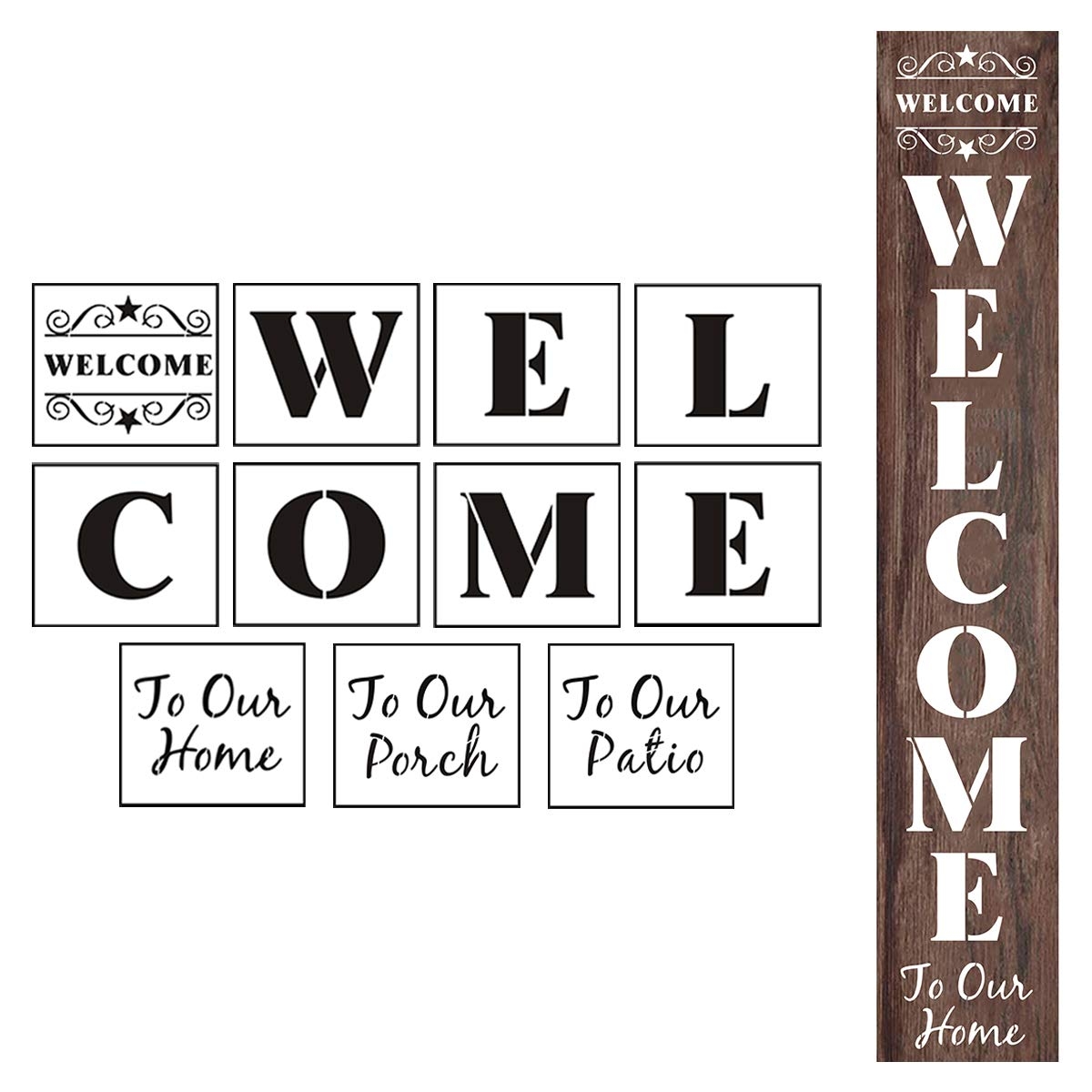 Amazon Welcome Stencils For Painting On Wood 11 Pack Large Vertical Welcome Sign Stencil Templates For Wood Signs Reusable Letter Stencils For Home Patio Porch Signs Front Door Decorations 