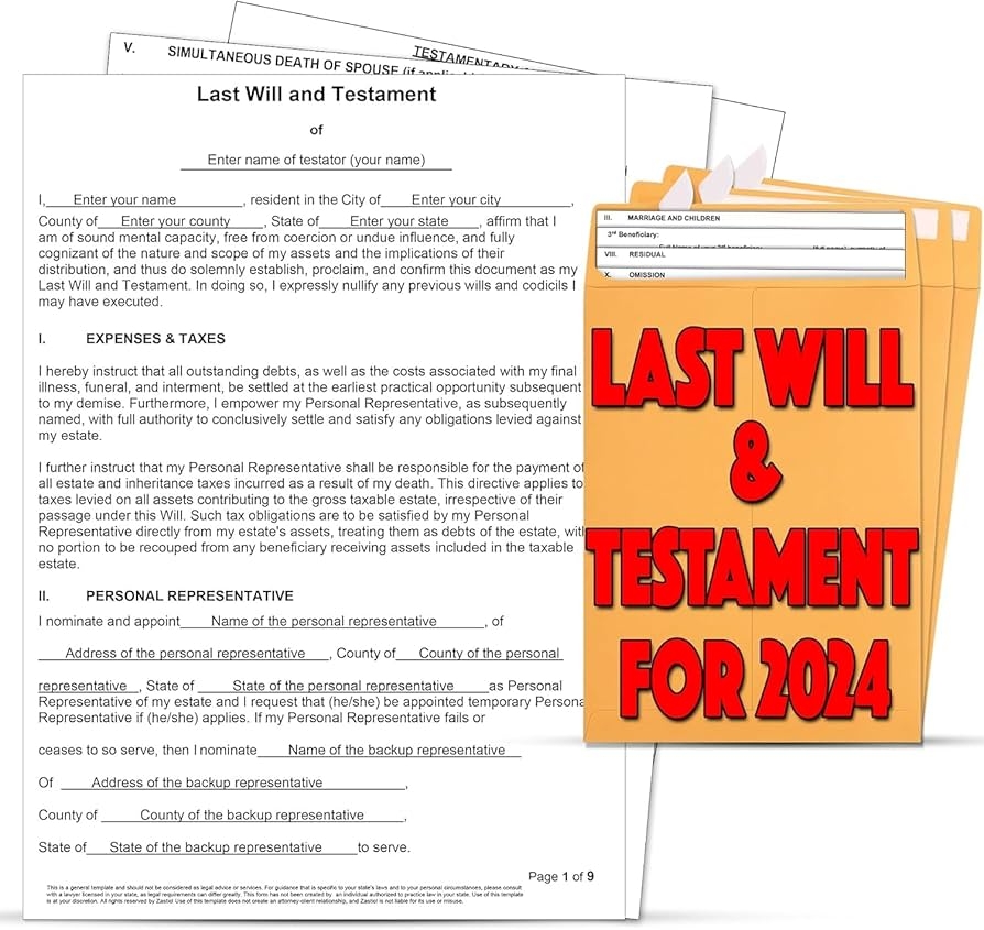Amazon Zastic 2024 Last Will And Testament Kit Blank Legal Last Will Testament Forms Do It Yourself Legal Will Maker Templates End Of Life Planning Kit Includes 3 Blank