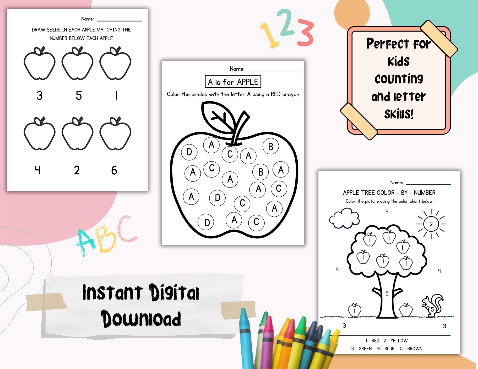 Apple Activities For Kids Apple Activity Pack Apple Worksheets Apple Activities Preschool Kindergarten Homeschool Printable Etsy