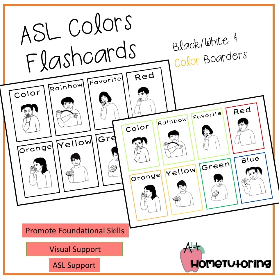 ASL Colors Flashcards B W Color Boarders Classful