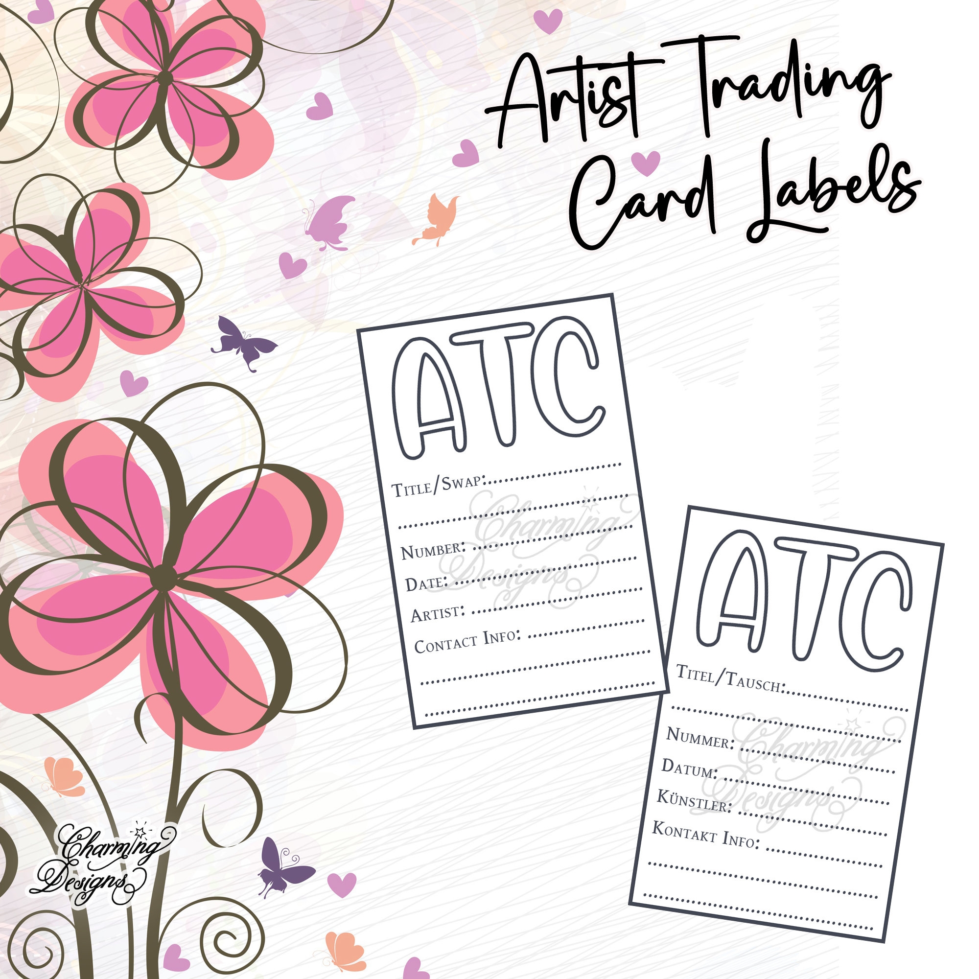 ATC Back Sides Artist Trading Card Label Digital Download Digital Stamp Printable Template For Atcs Etsy