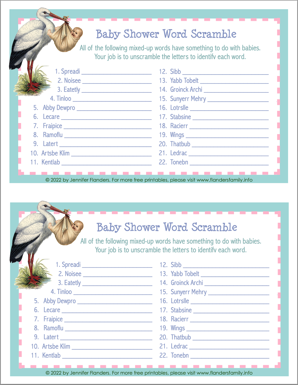 Baby Shower Word Scramble Free Printable Flanders Family Home Life