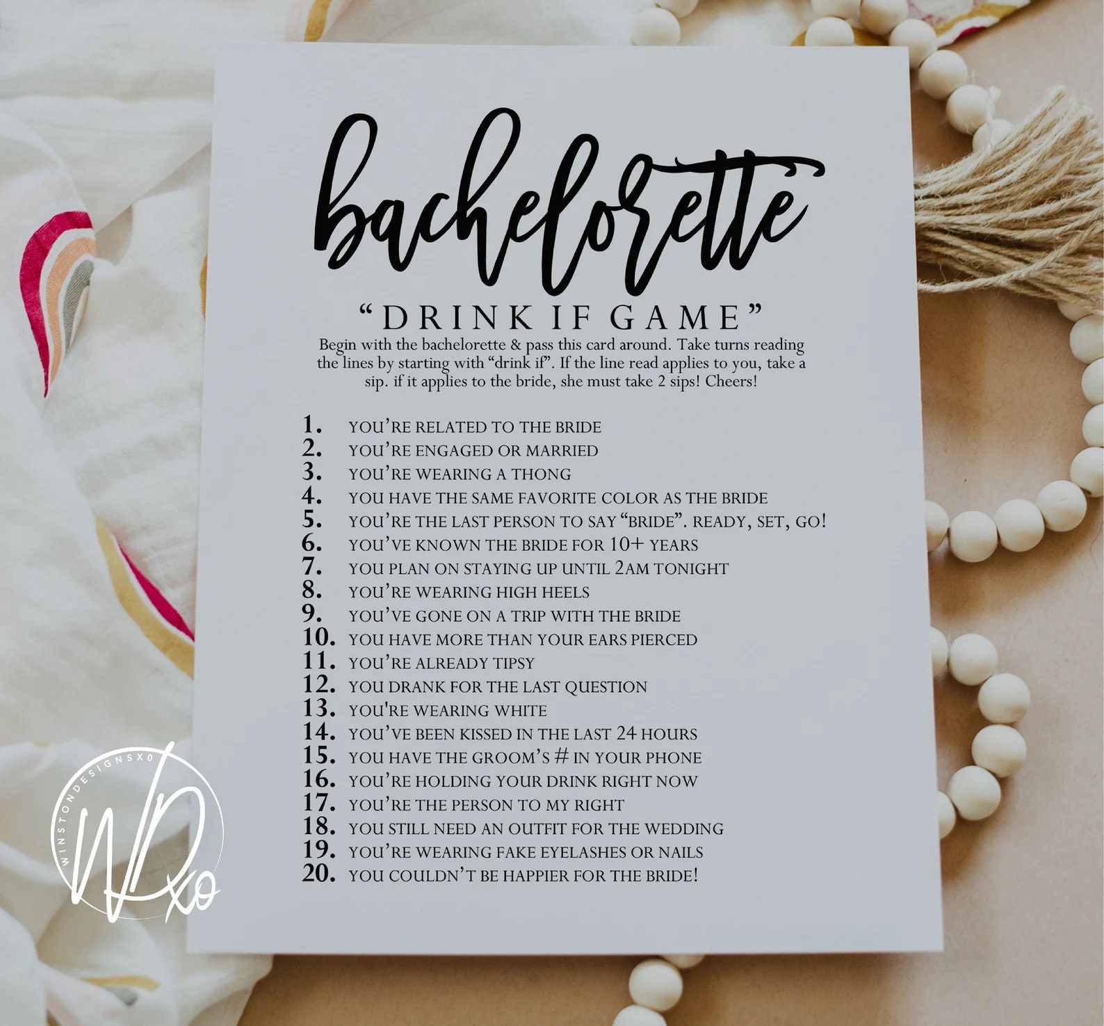 Bachelorette Drink If Game PRINTABLE GAME Instant Download For Bachelorette Party PDF File Etsy