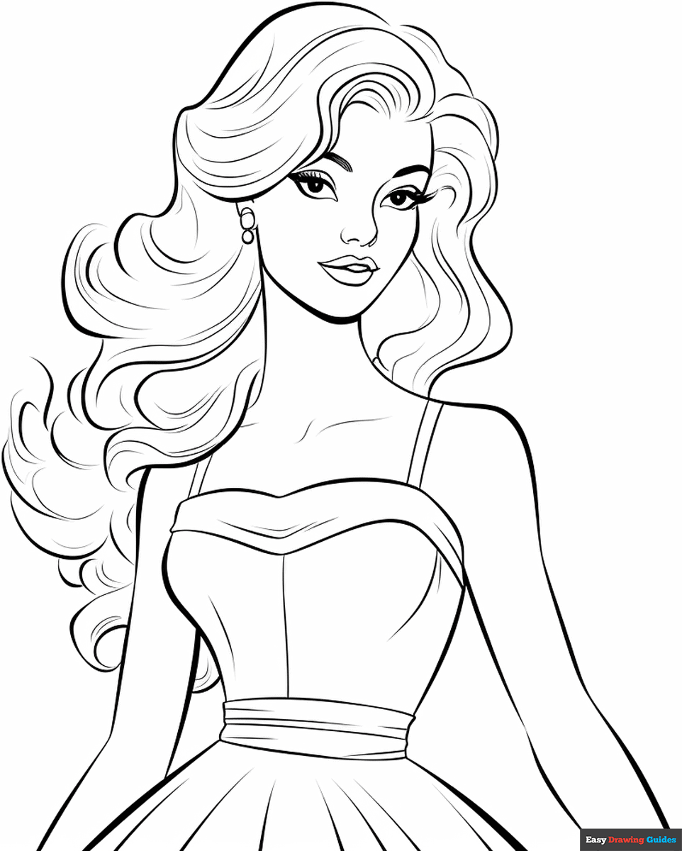 Ballroom Barbie Coloring Page Easy Drawing Guides