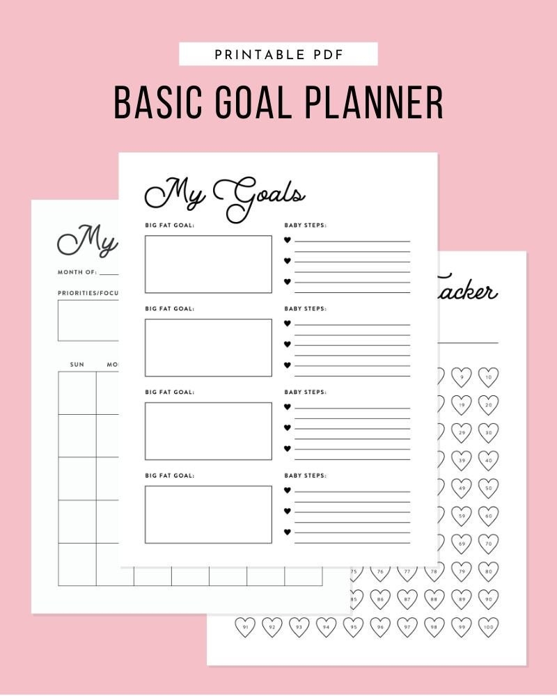 Basic Goal Planner Yearly Monthly Weekly Daily Goal Planner Printable Planner Goal Action Plan Journal Goals Tracker Etsy