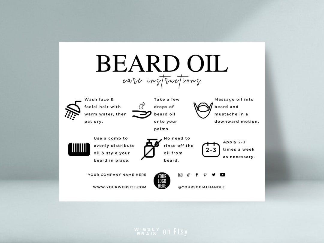 Beard Oil Care Card Template Mustache Serum Application Instructions Mens Cosmetics Guide Beard Balm Care Cards How To Use Beard Pomade Etsy