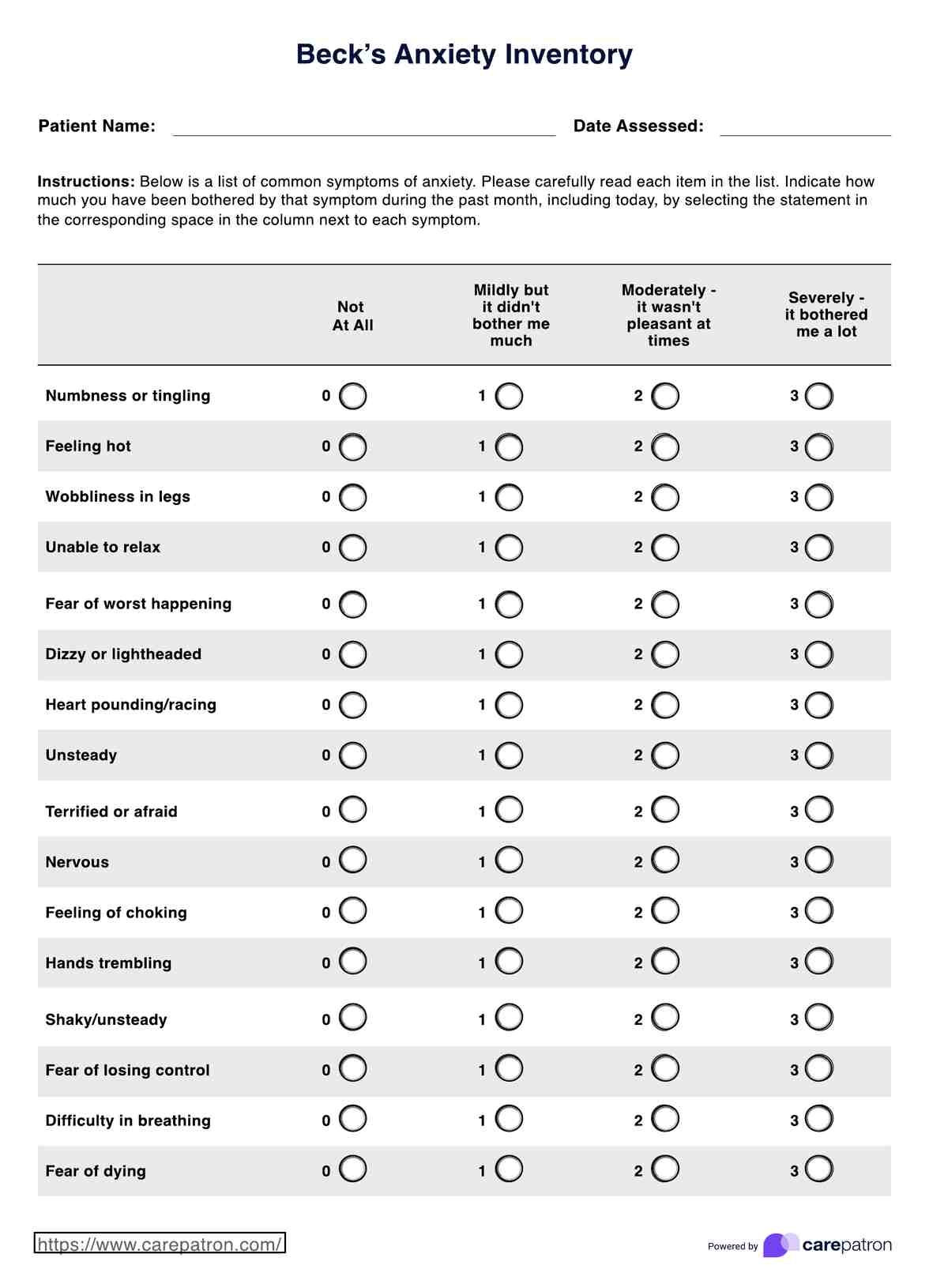 Beck Depression Inventory Example Free PDF Download