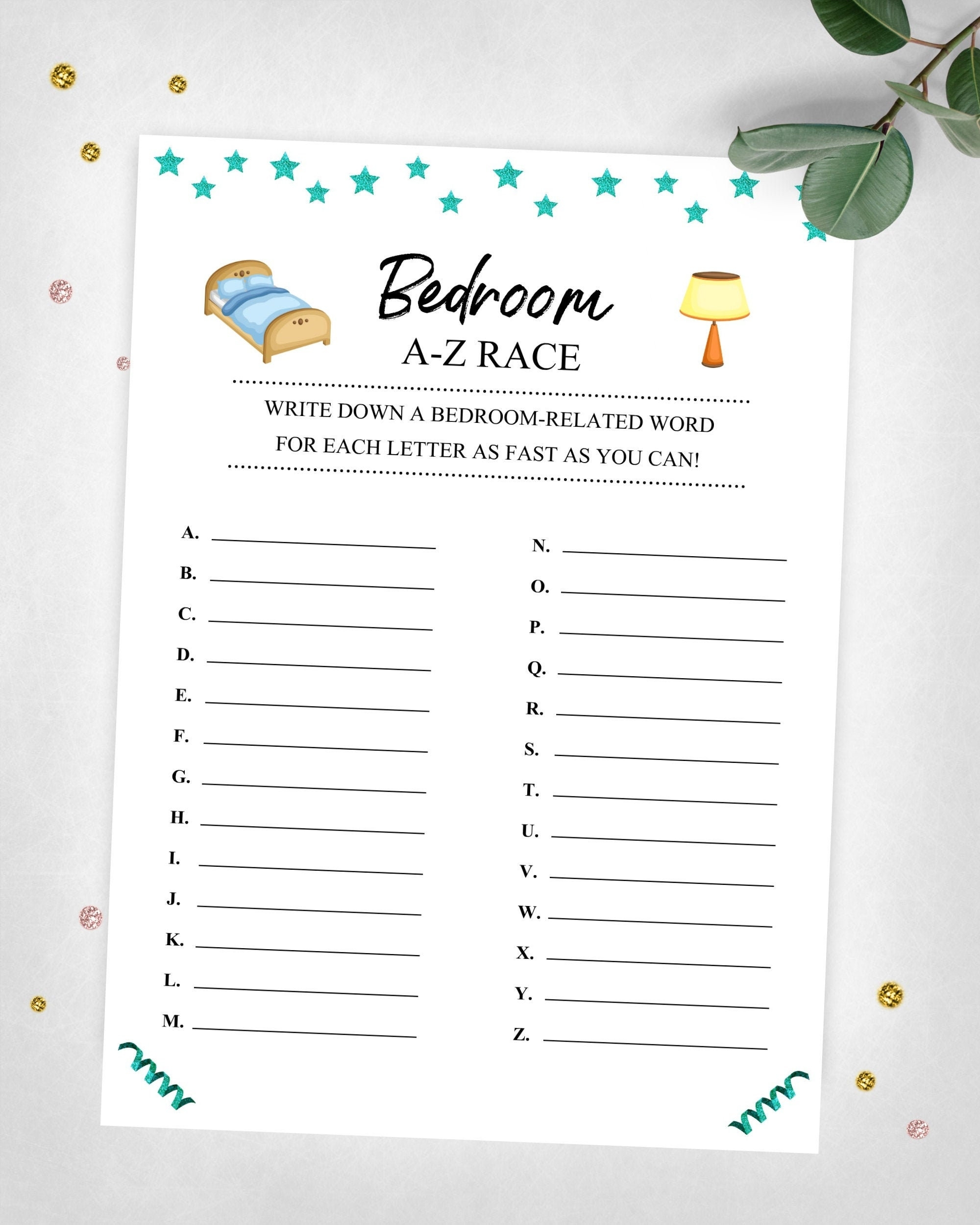 Bedroom A Z Race In The Home Game Rainy Day Game Housewarming Party Game Real Estate Game Instant Digital Download Printable Game Etsy