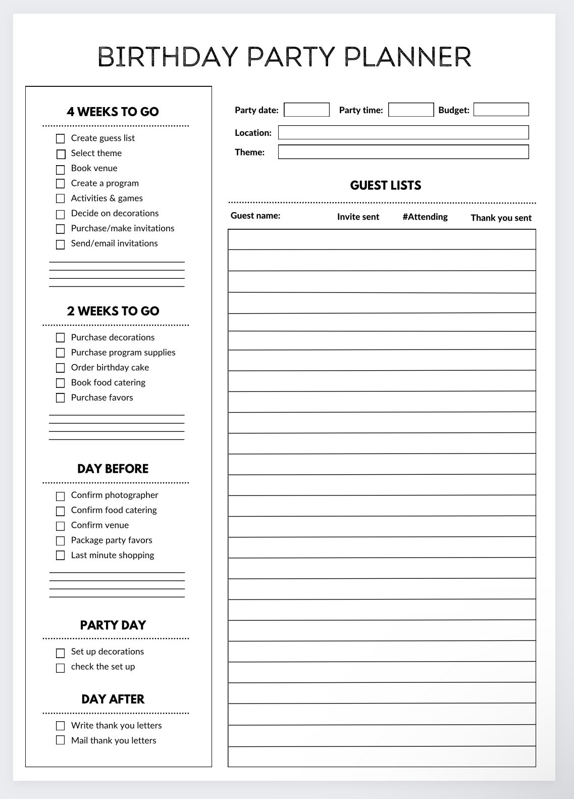 Birthday Planner party Planner event Organizer Event Planning party Checklist guest List Tracker party Planner Party Planning party List Etsy