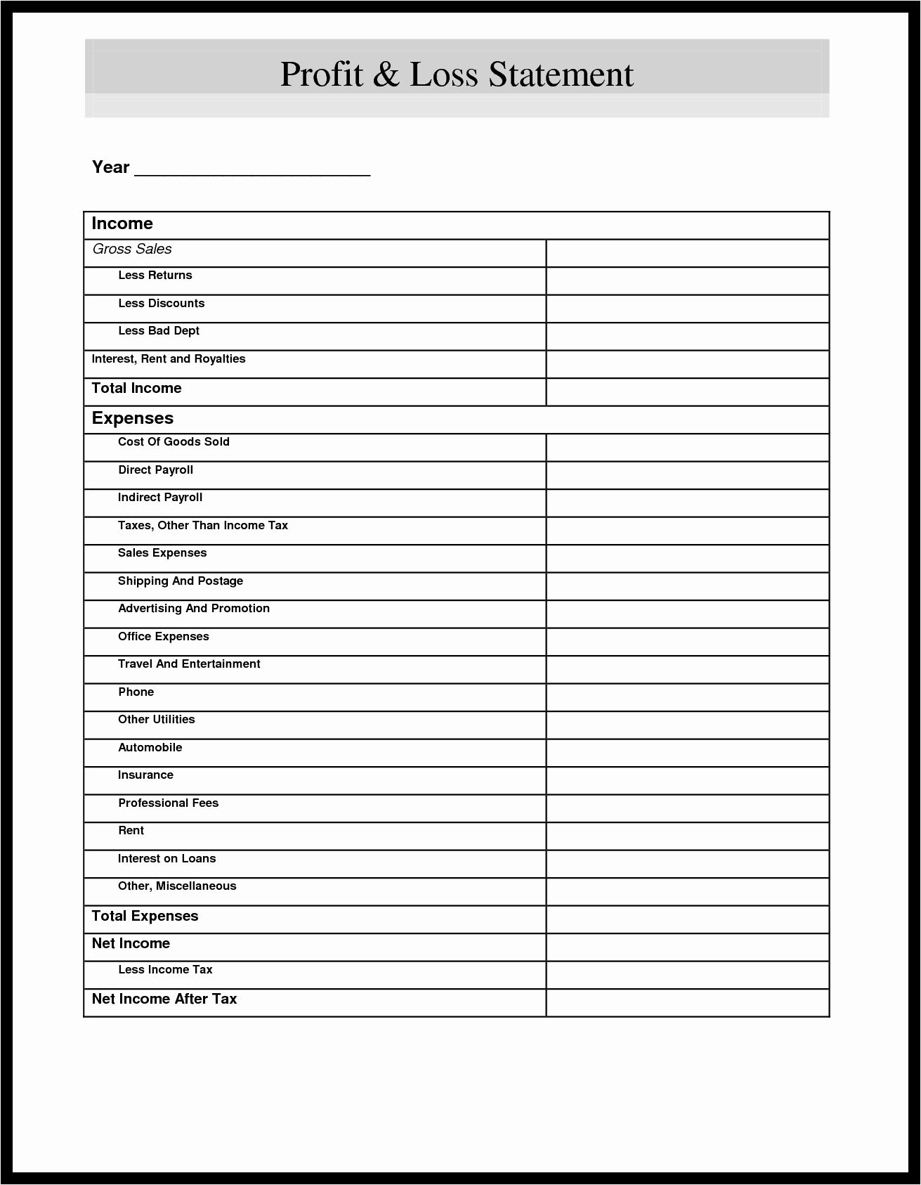 Blank Income Statement Template