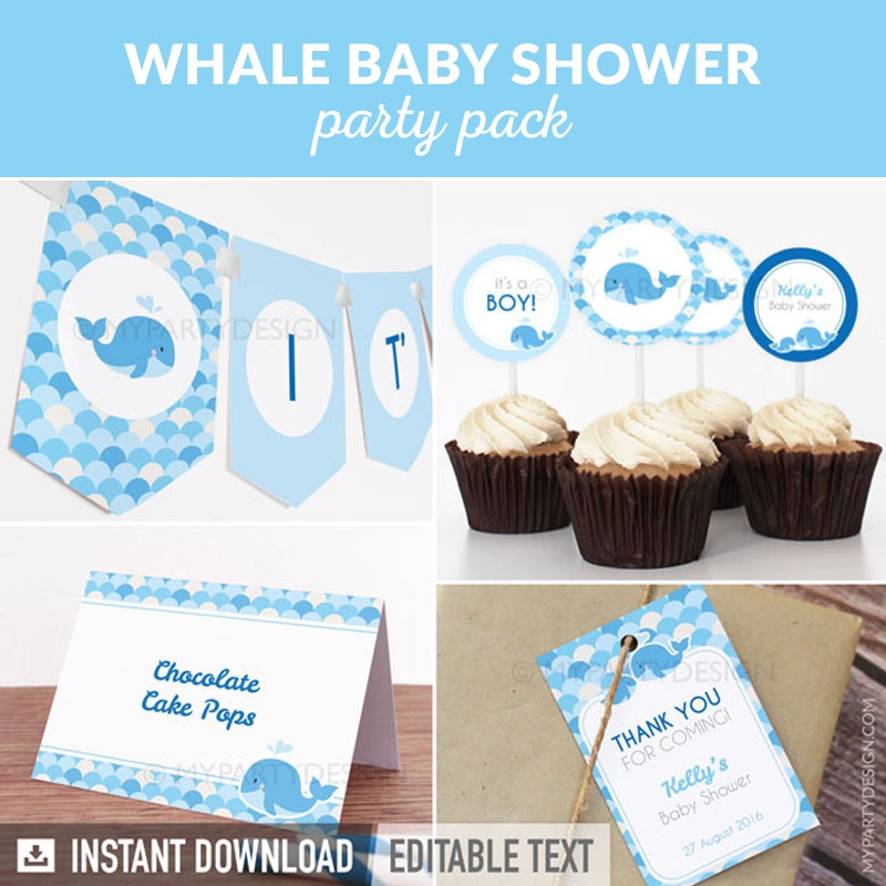 Blue Whale Baby Shower Printables My Party Design