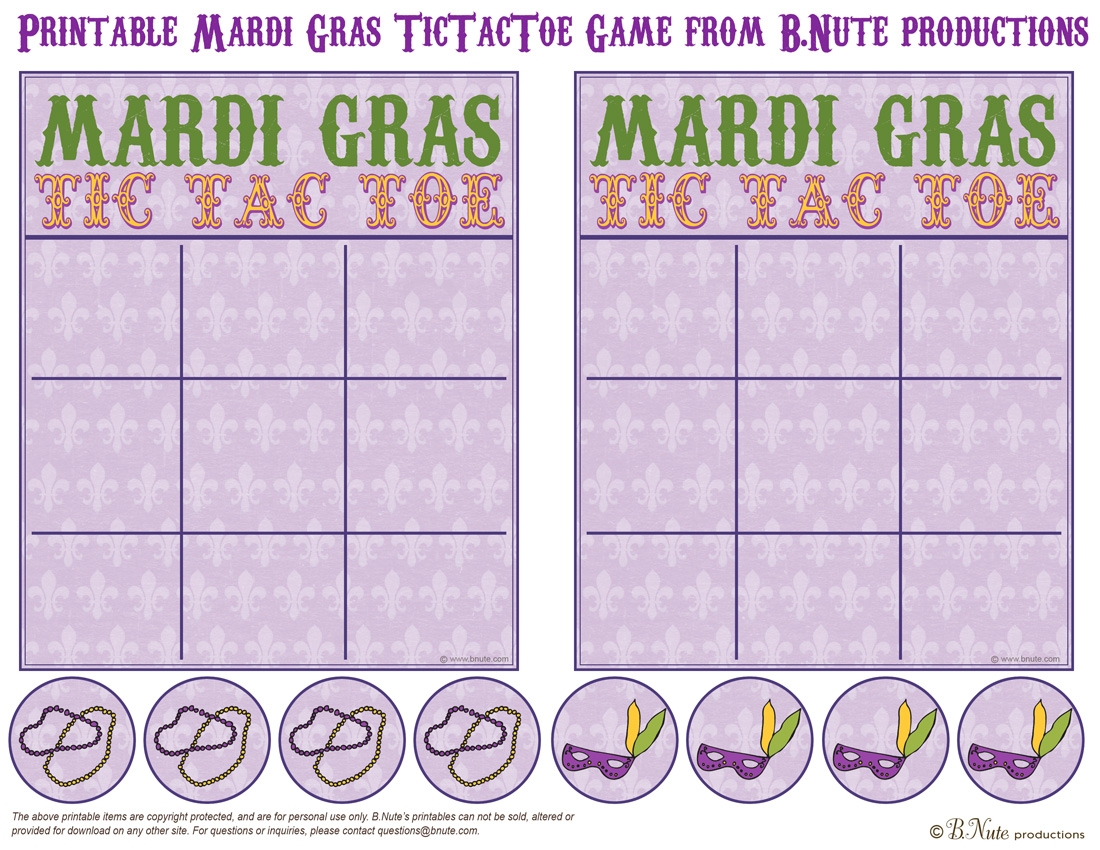 Bnute Productions Printable Mardi Gras TicTacToe Game