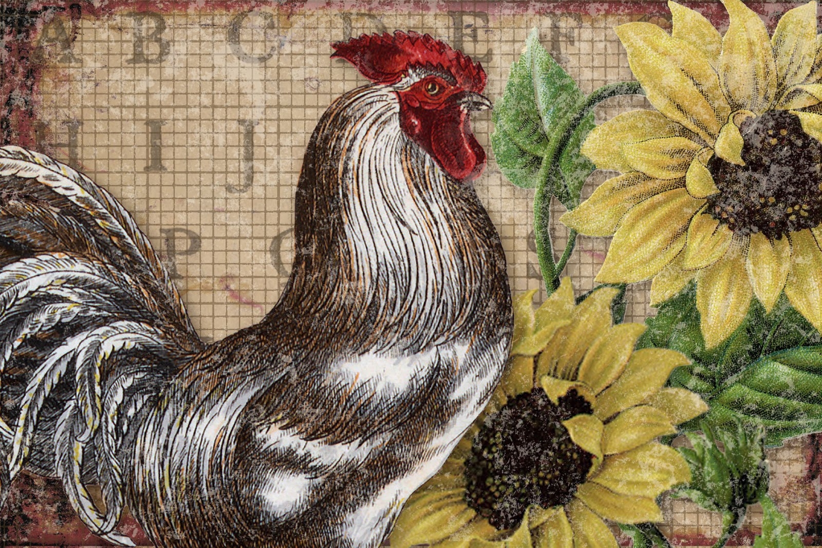 Bountiful Heirlooms Free Printables Country Roosters With Sunflowers