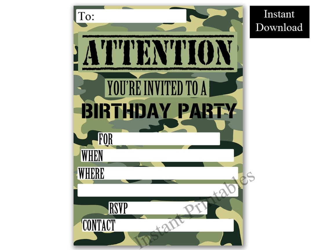 Boys Birthday Invite Printable Birthday Invite Blank Fill In Birthday Party Camo Army Printable Digital Download Teen Birthday Invite Etsy