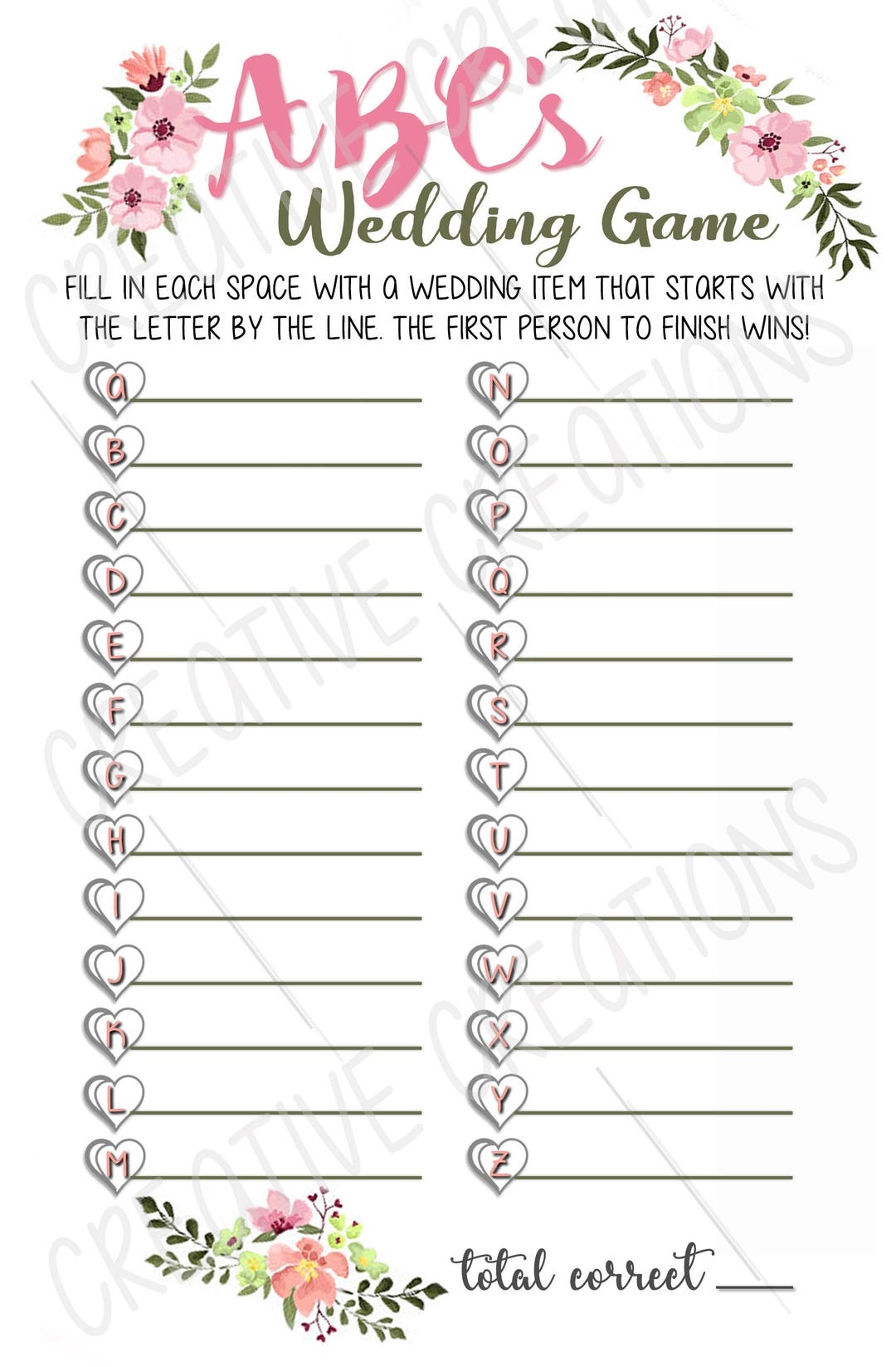 Bridal Shower Game Abc s Bridal Shower Game Printable Template Free Download Wedding Game Engagement Party Game ABC Game Etsy
