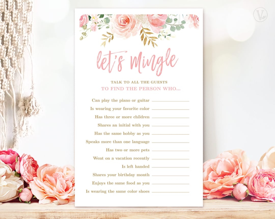 Bridal Shower Game Let s Mingle Game Printable Bridal Party Games Find The Guest Bridal Shower Game Blush Pink Floral VWC95 Etsy
