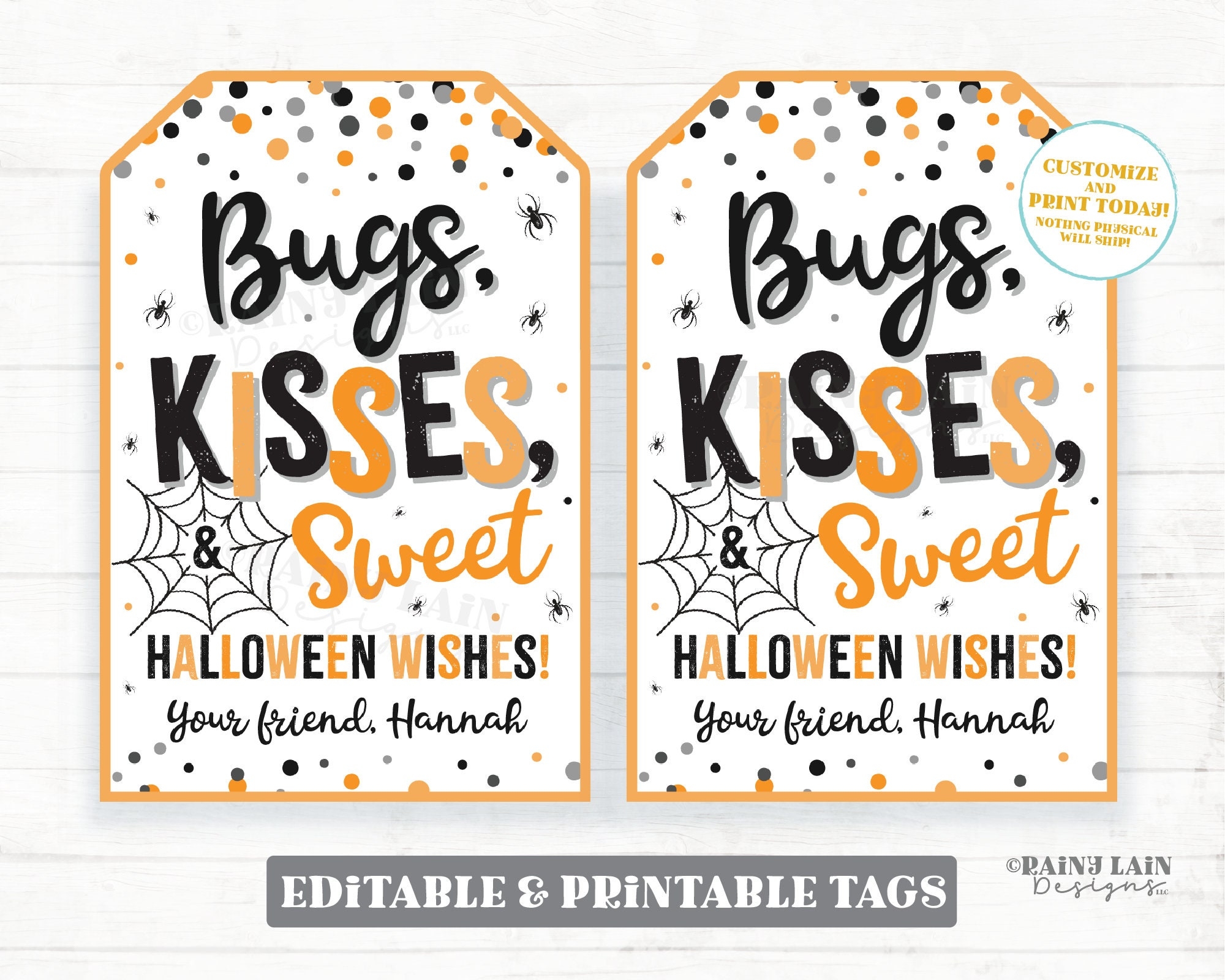 Bugs Kisses Sweet Halloween Wishes Gift Tag Spider Trick Or Treat Favor From Teacher To Student Classmate Preschool Spiderweb Sticky Jumping Etsy