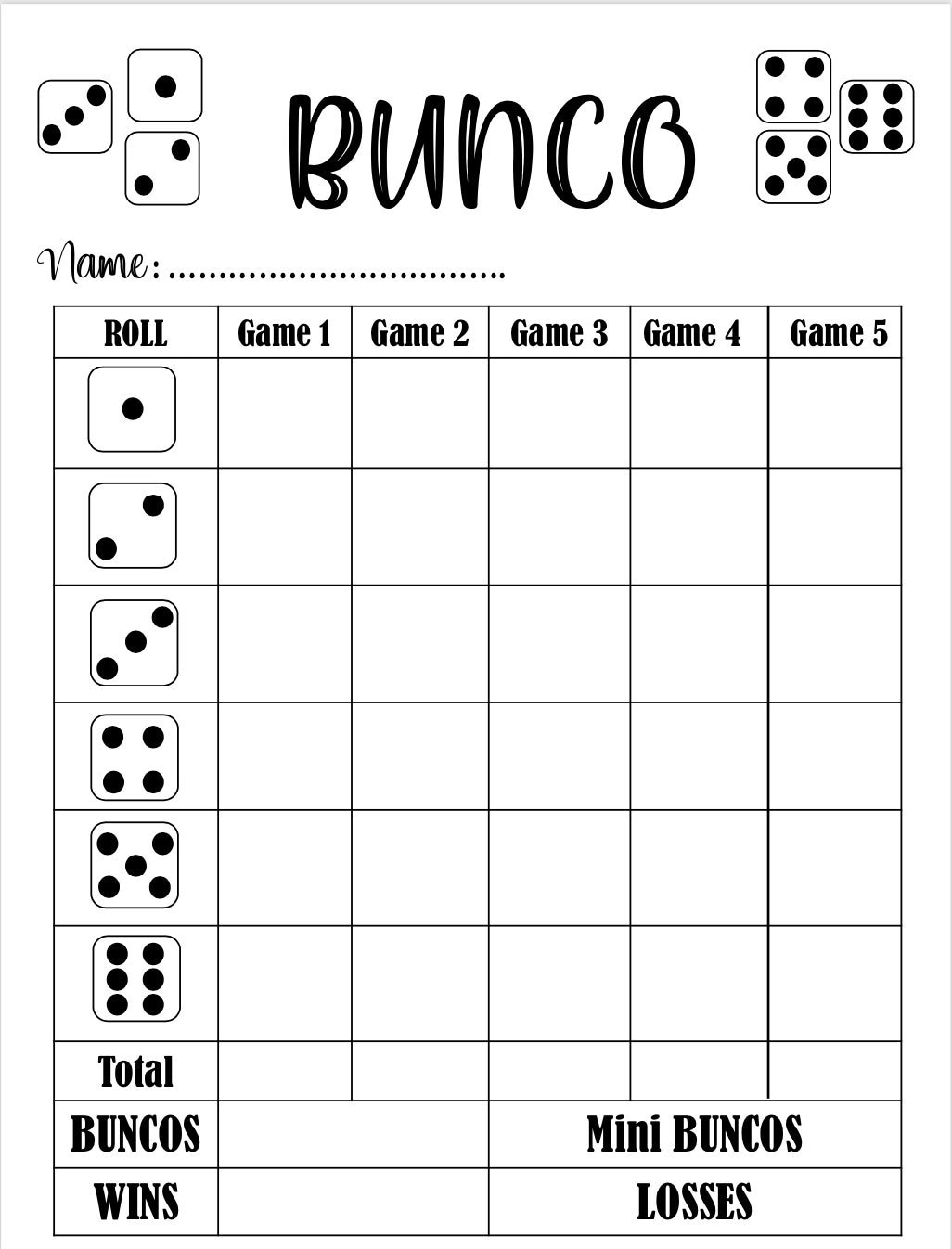Free Bunco Printables
