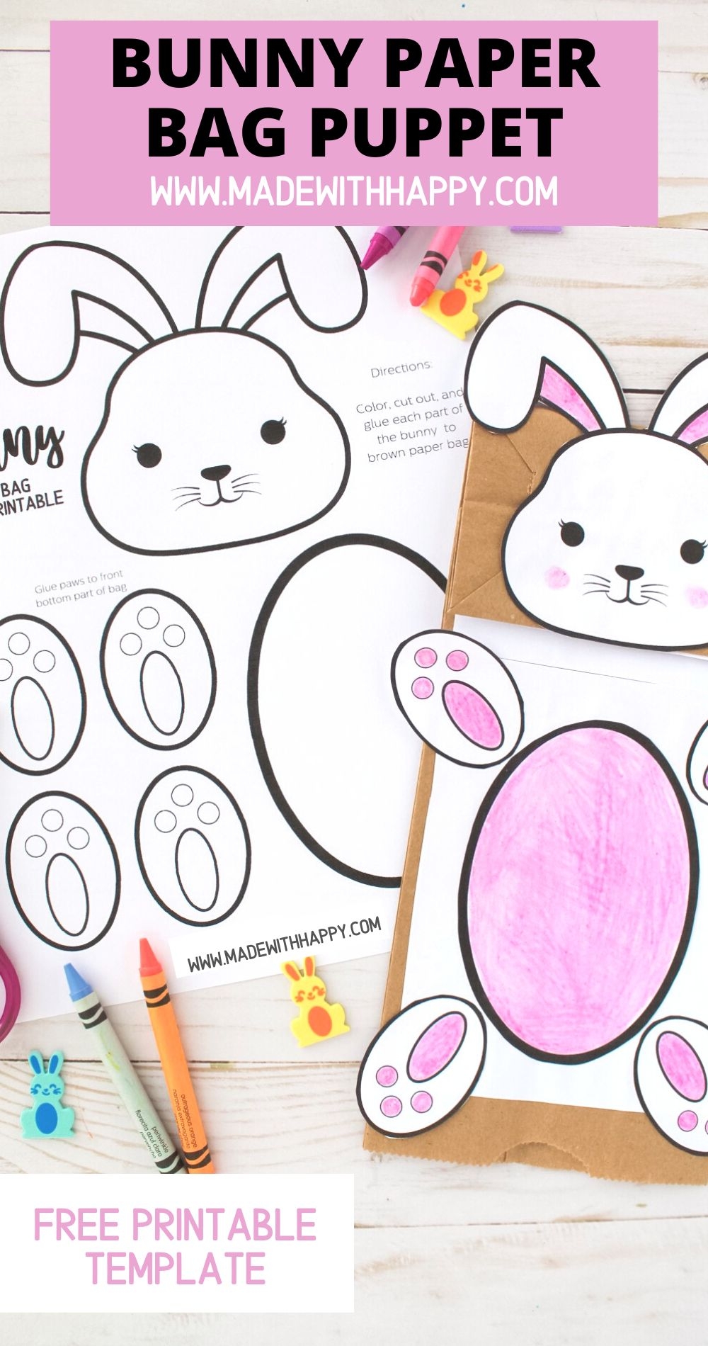 Bunny Paper Bag Puppet With Free Printable Bunny Template