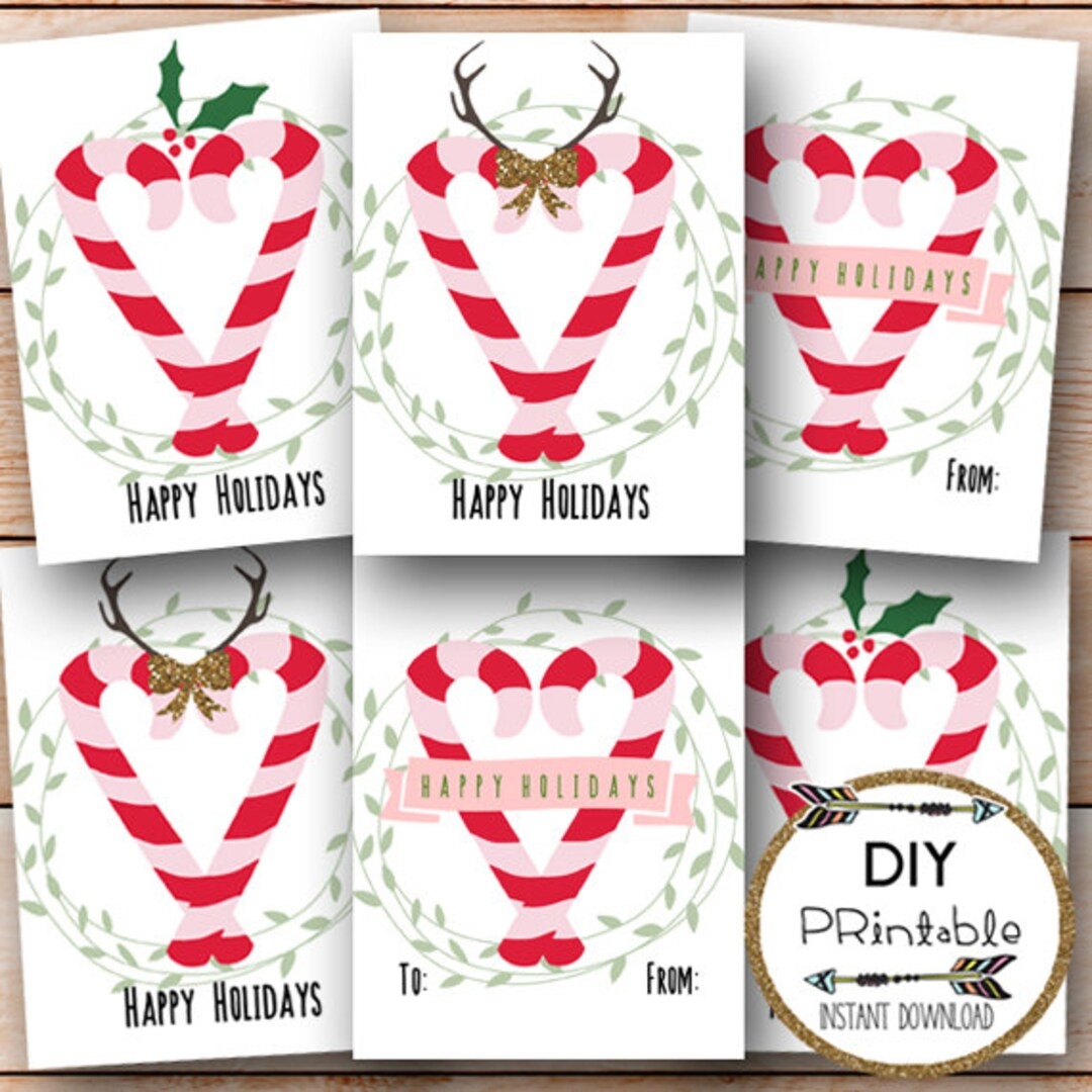 Candy Cane Gift Tag Printable Happy Holidays Gift Tags Printable Cute Christmas Tags Print Your Own PDF Digital File Christmas In July Etsy