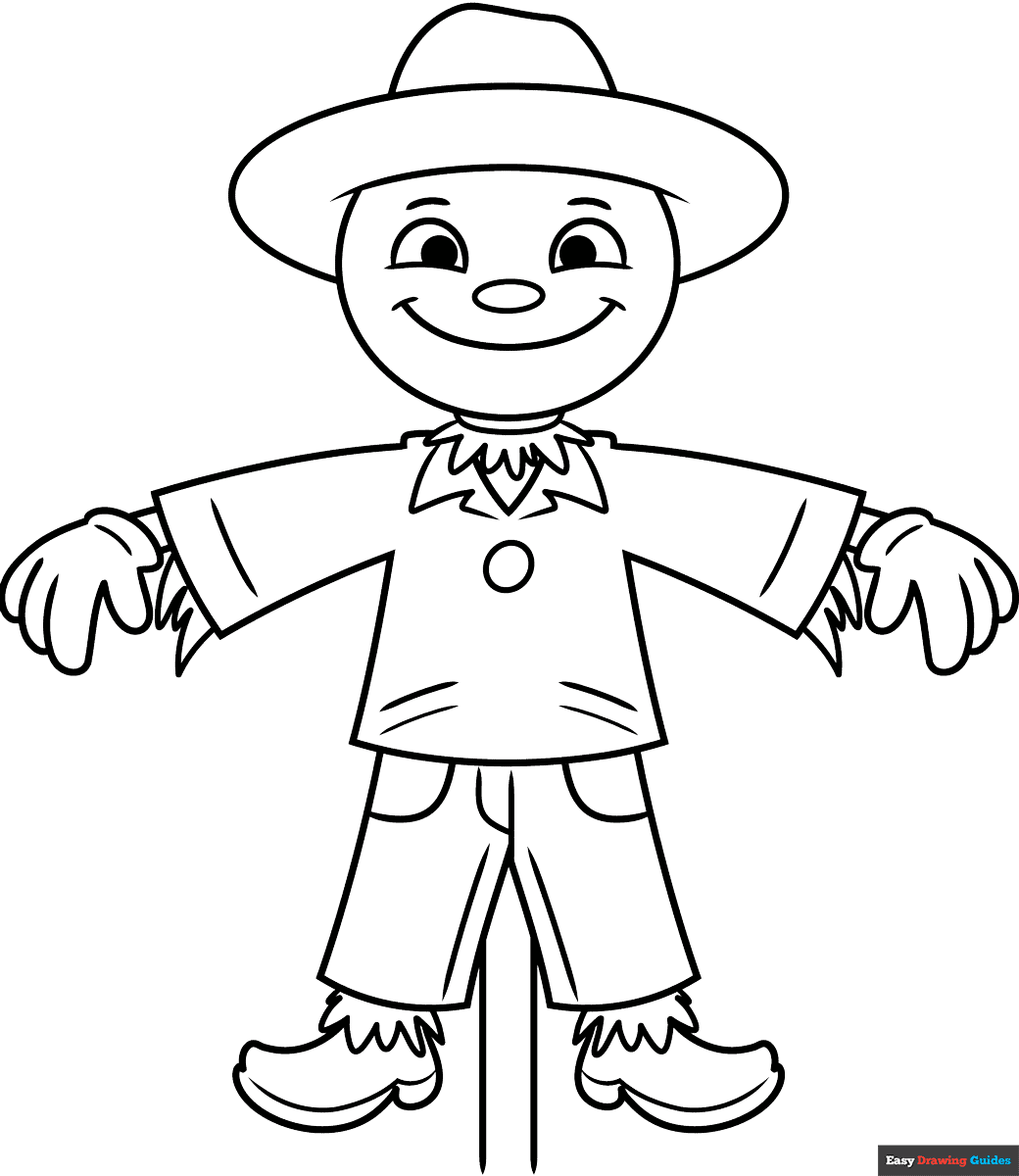 Cartoon Scarecrow Coloring Page Easy Drawing Guides