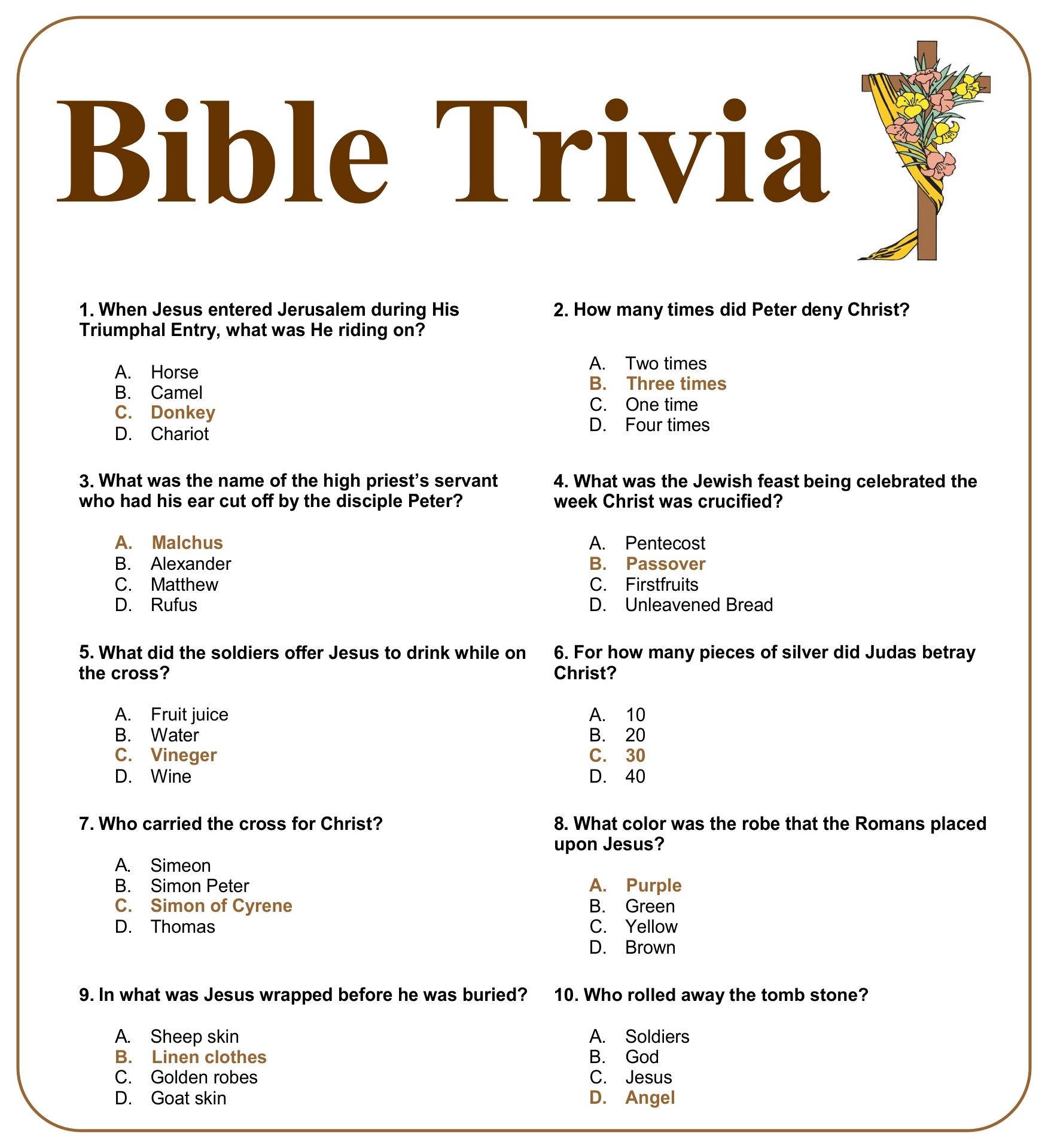 Free Printable Bible Trivia