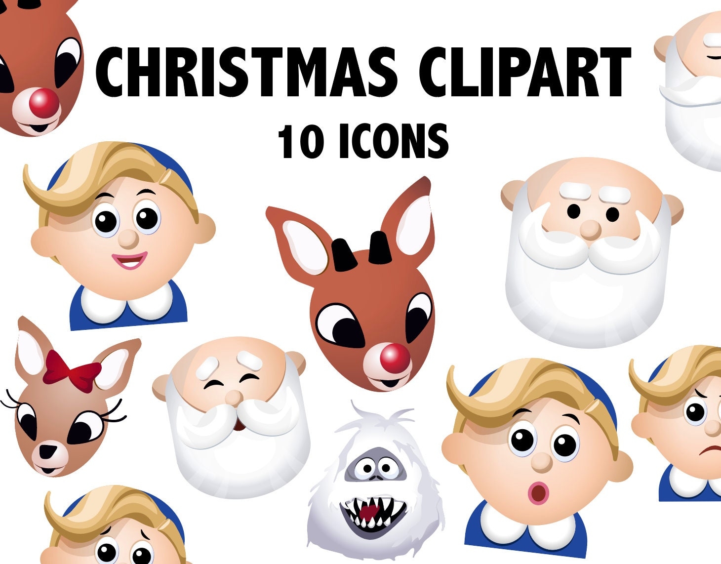 CHRISTMAS CLIPART Printable Holiday Cartoon Characters Icons Christmas Characters Santa Rudolph Abominable Snowman Xmas And More Etsy