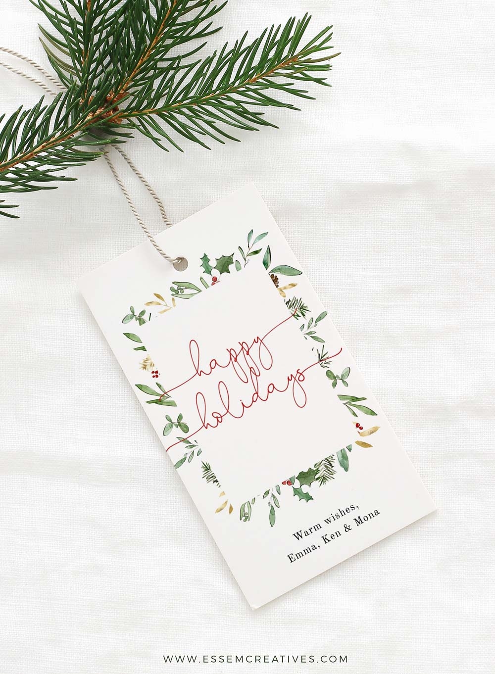 Christmas Foliage Frame Tag Watercolor Gift Tag Holiday Gift Label Template Personalized Christmas Tags Instant Download Edit Corjl 489 Essem Creatives Watercolor Clipart Business Branding
