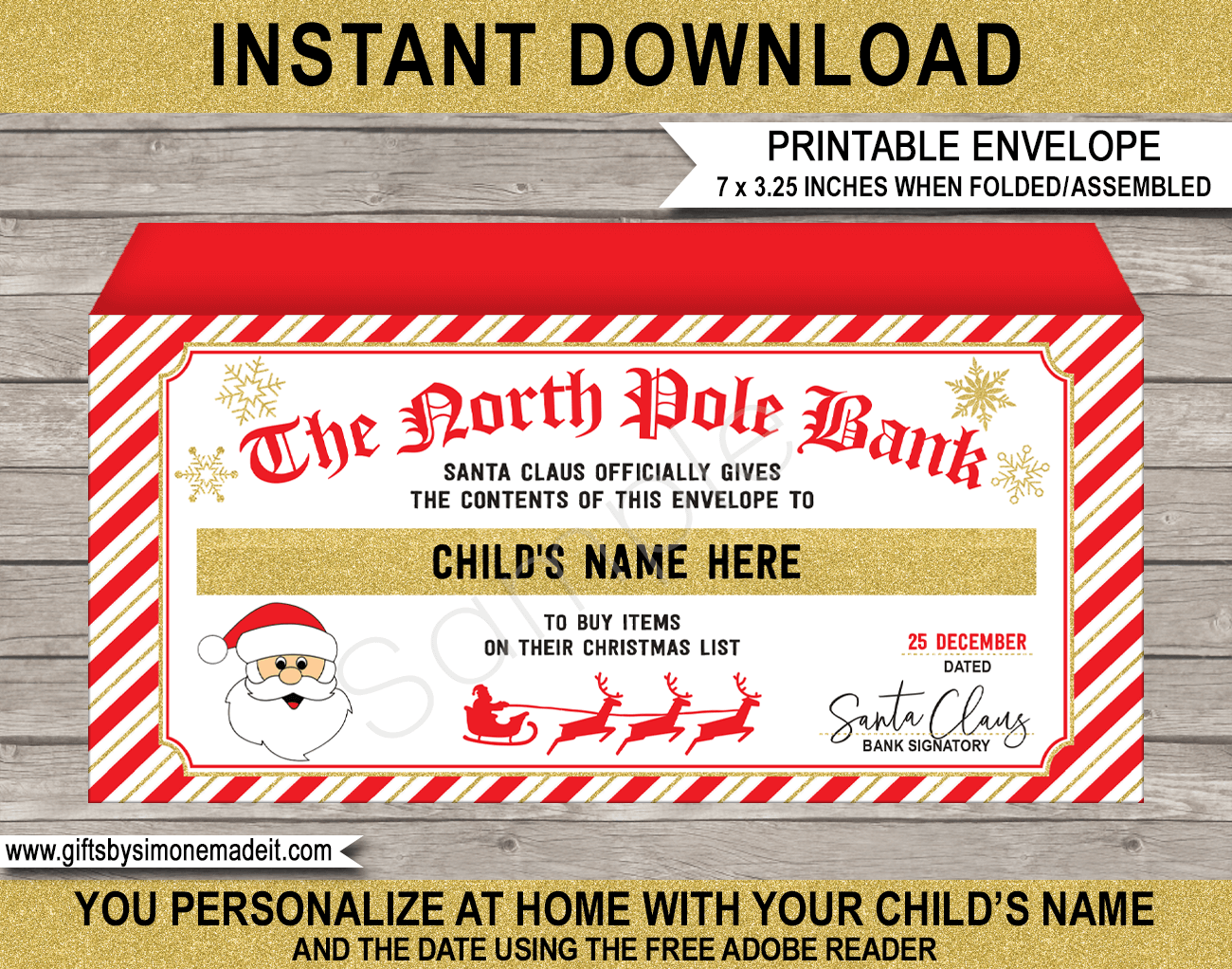 Christmas Santa Money Envelope Template Printable Kids Cash Gift