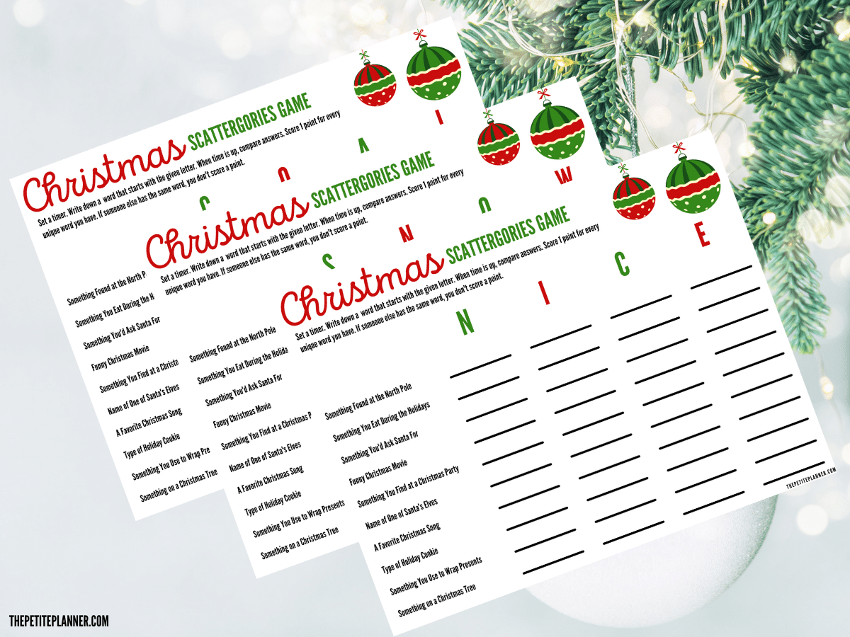 Christmas Scattergories Game Printable Free 