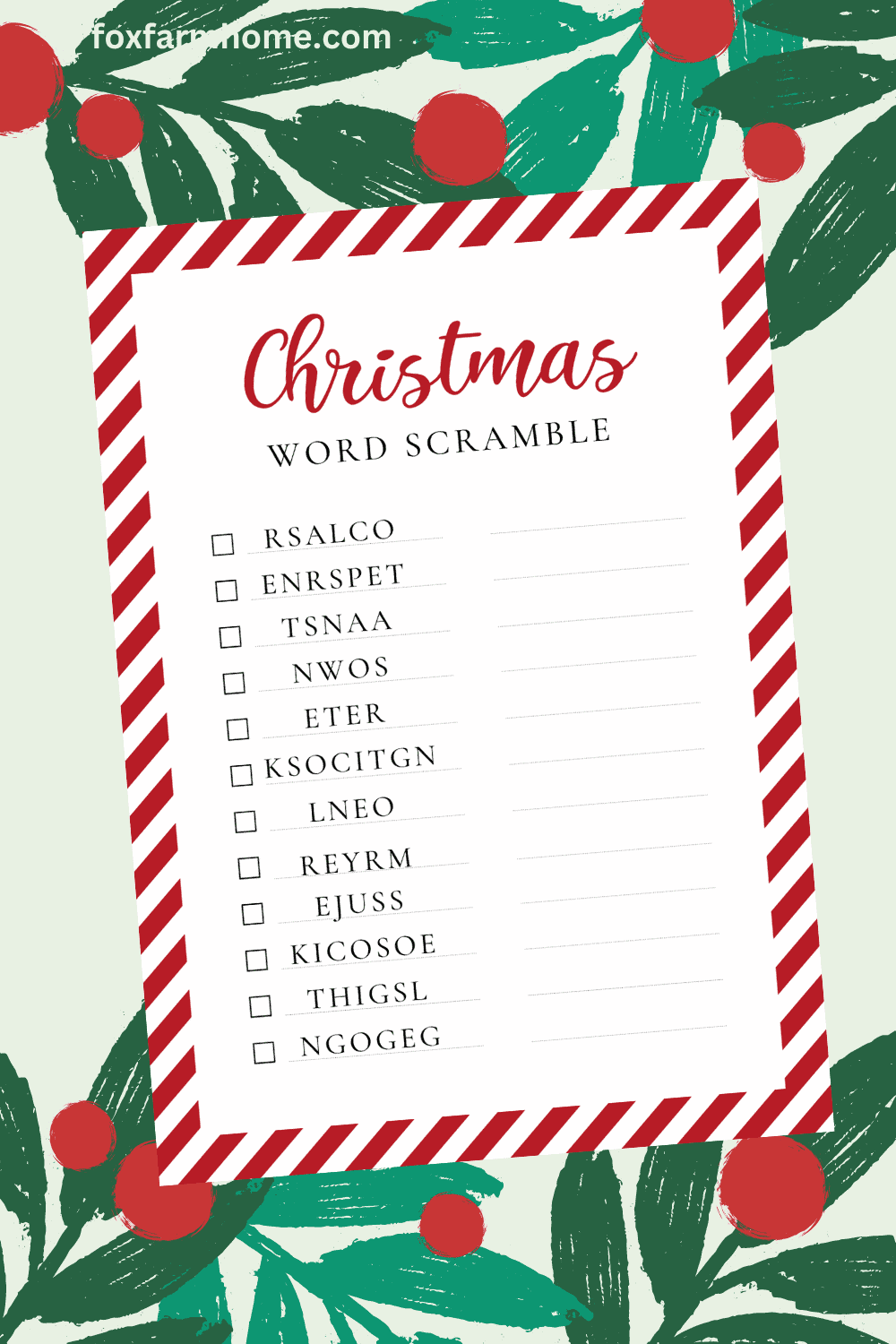 Christmas Word Scramble Free Printable