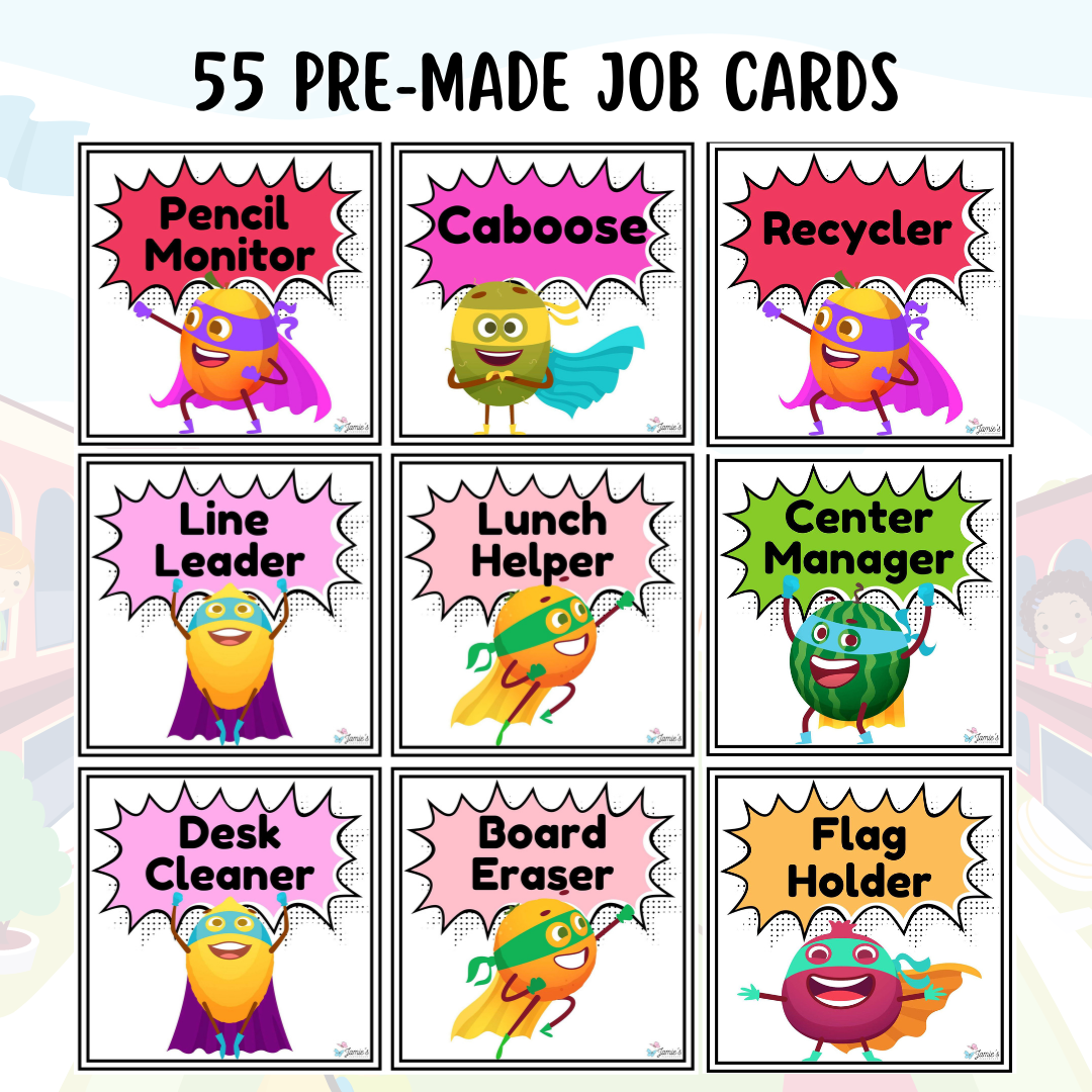 Classroom Job Charts EDITABLE Superhero Classroom Helper Student Jobs Classful