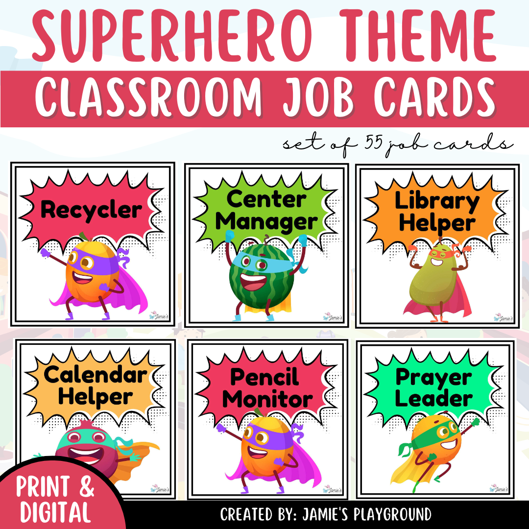 Classroom Job Charts EDITABLE Superhero Classroom Helper Student Jobs Classful