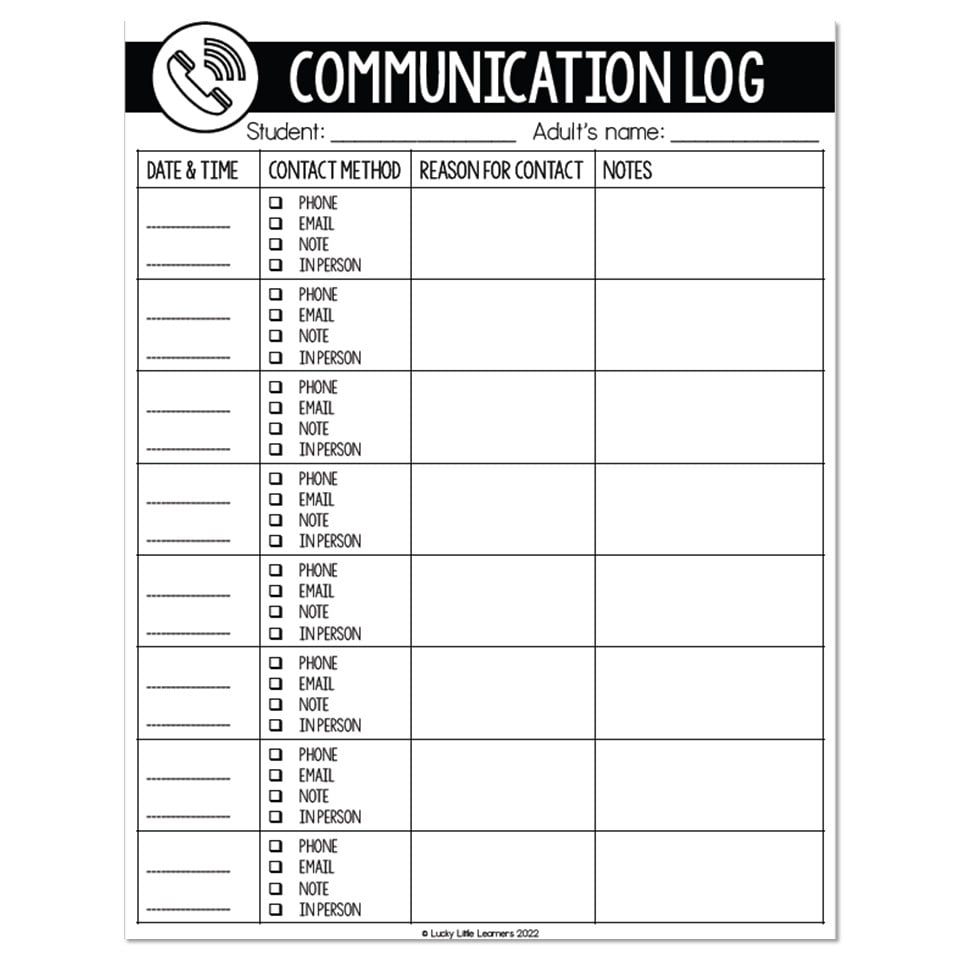 Classroom Setup Back To School Resources Parent Communication Log Lucky Little Learners