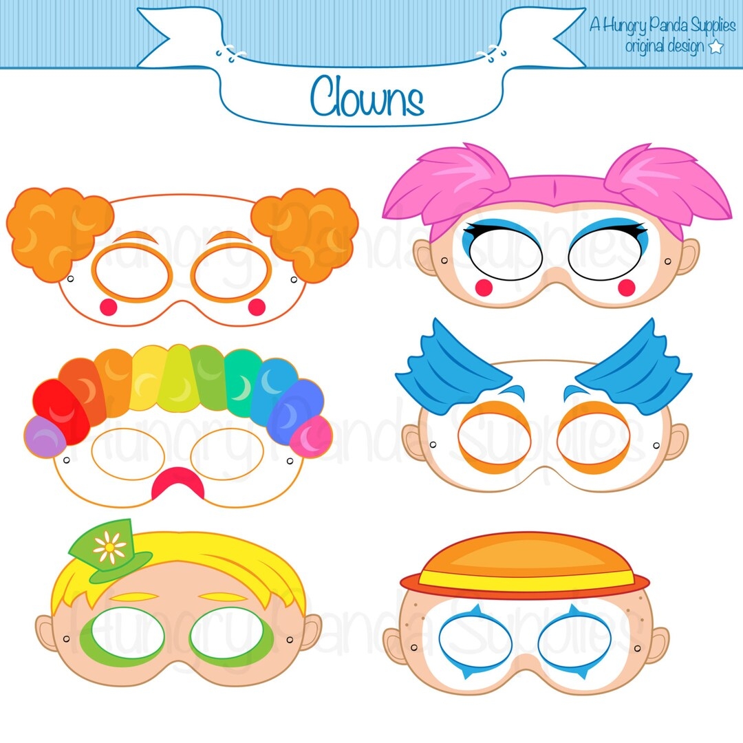 Clown Printable Masks Clown Mask Clown Masks Circus Clown Costume Clowns Masks Clown Party Etsy