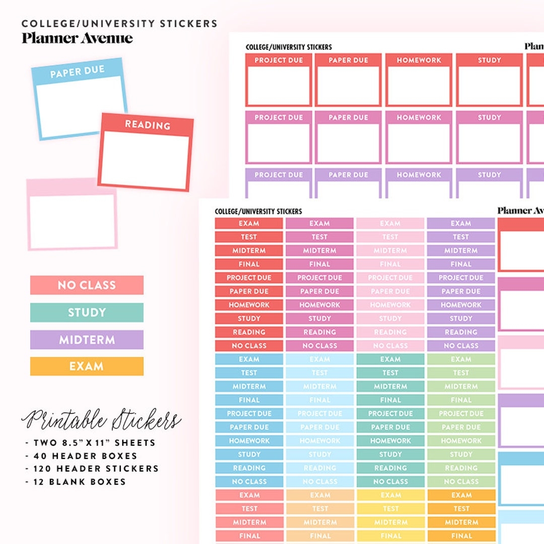 College Planner Stickers School Planner Stickers Student Erin Condren Planner Stickers Functional University Weekly Sticker Printable Etsy