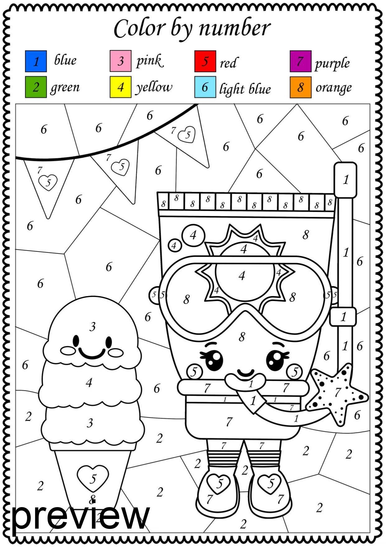 Color By Number Summer Printable Math Color By Code Worksheets For Kids Matching Numbers Activities For Kids Summer Coloring Sheets Etsy