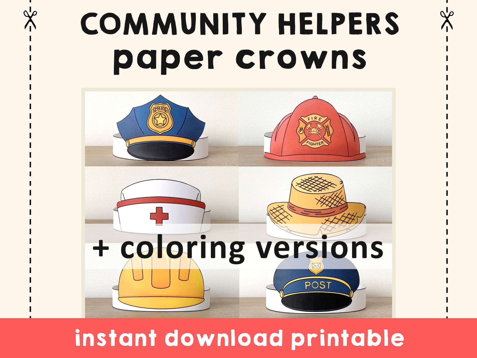 Free Printable Community Helper Hats