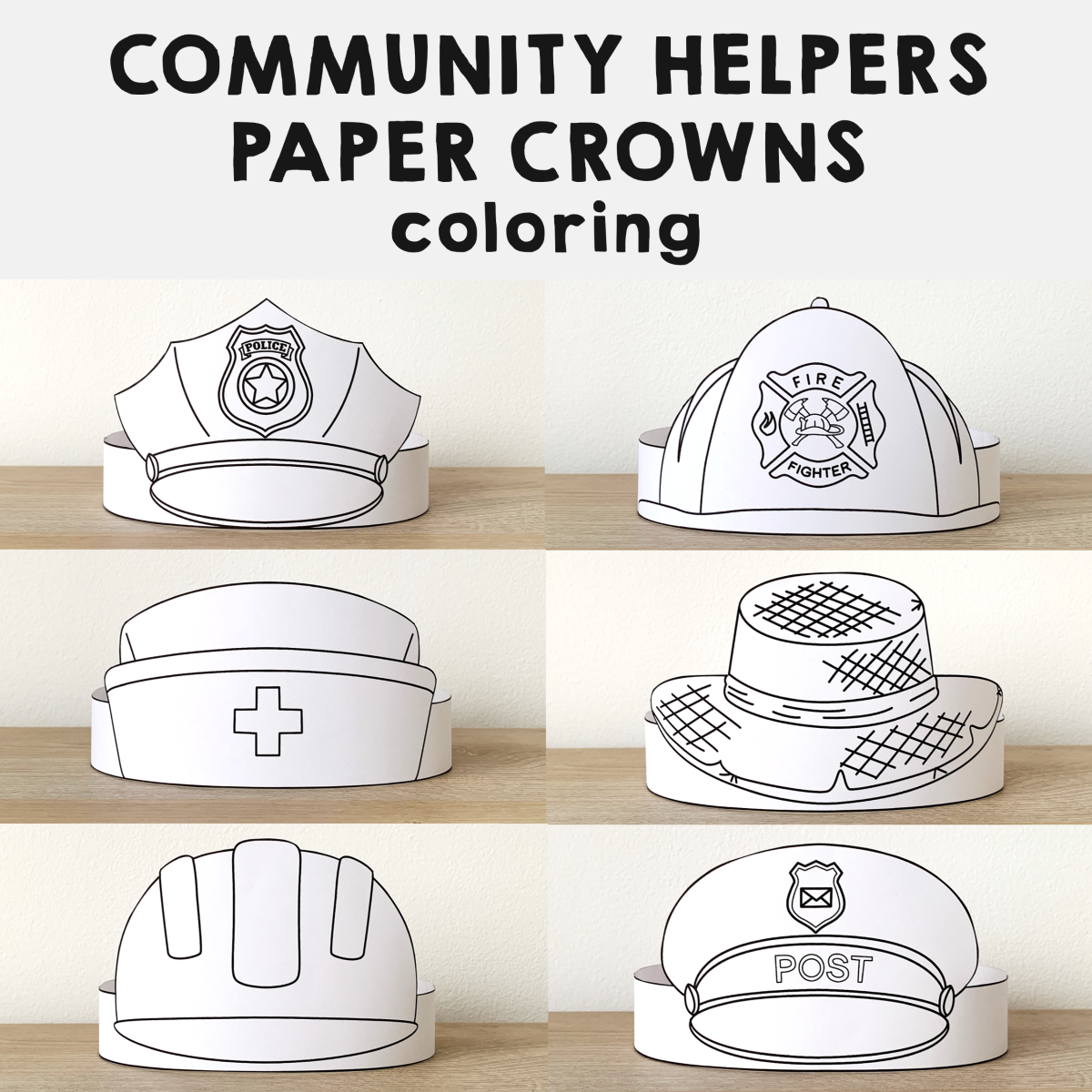 Community Helpers Paper Hats Career Day Printable Paper Coloring Craft Made By Teachers