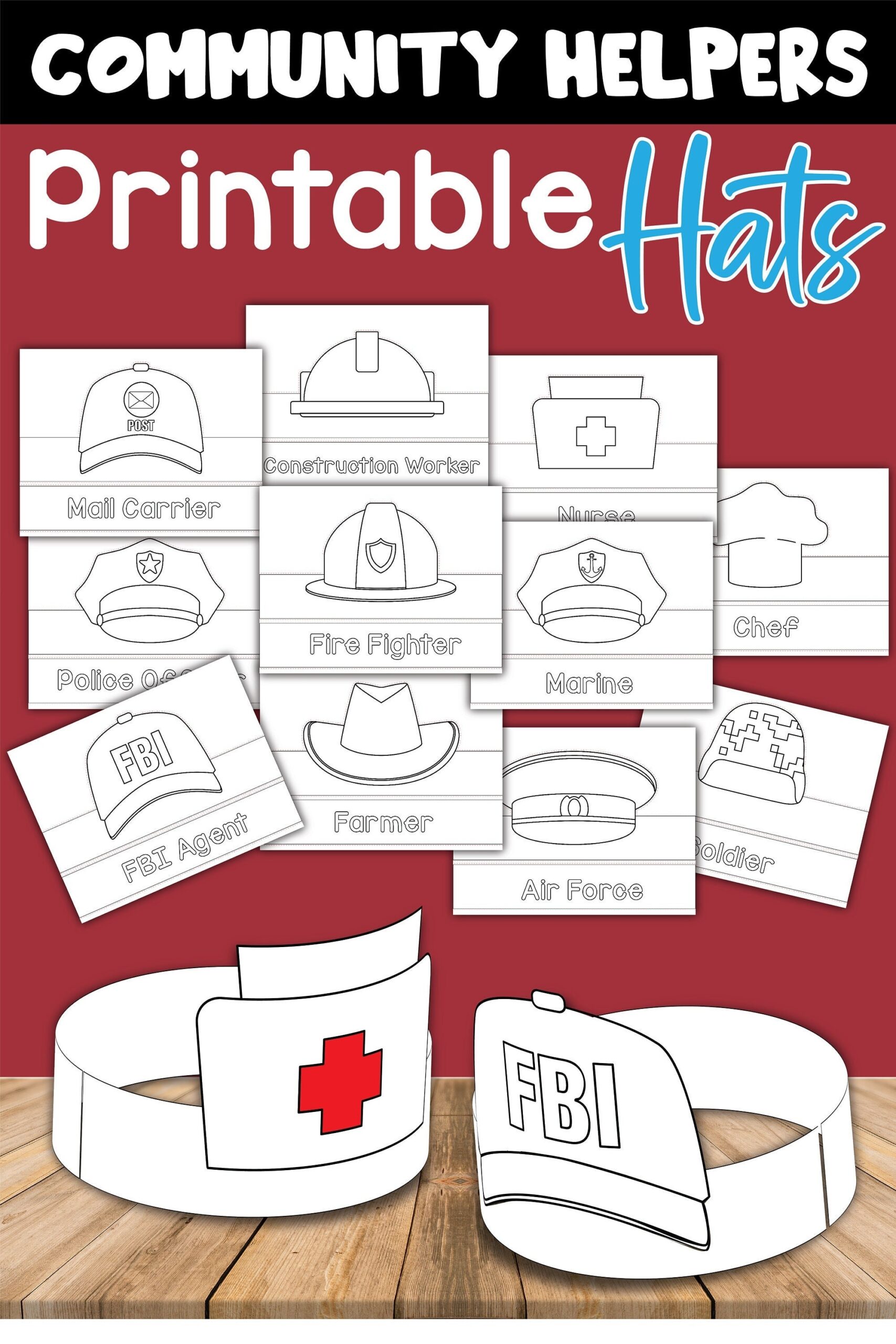 Community Helpers Printable Hats Etsy