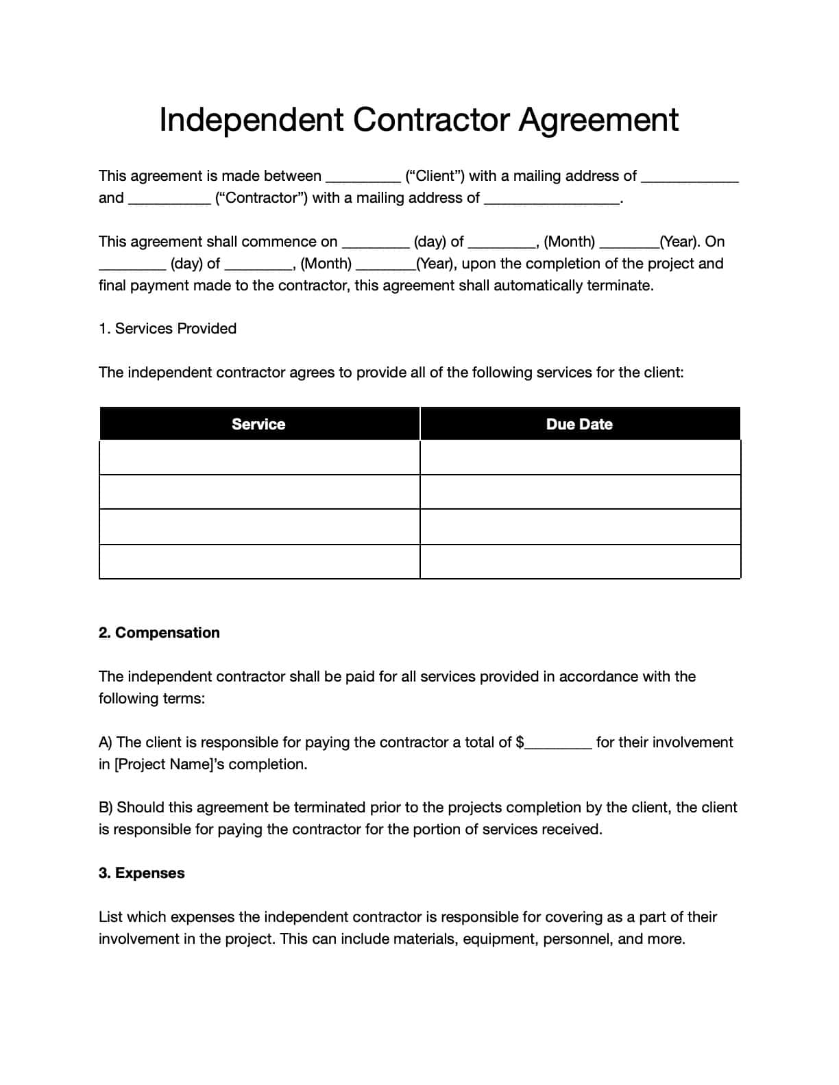 Contractor Templates Download Print For Free 