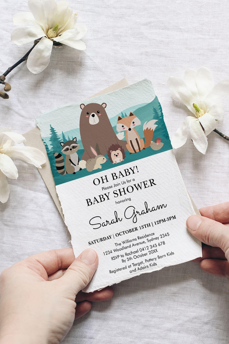 Create Enchanting Woodland Baby Shower Invitations Free Editable Template PDF