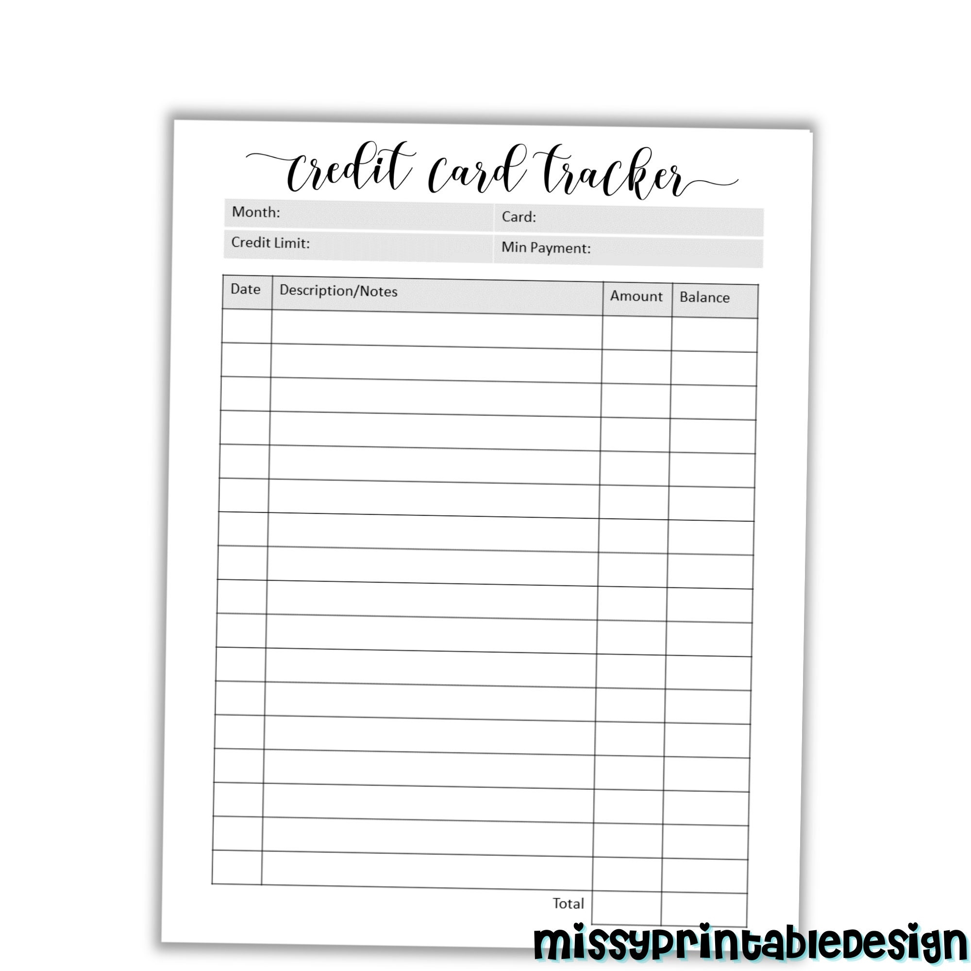 Credit Card Tracker Printable Credit Card Log Bullet Journal Printable Inserts INSTANT DOWNLOAD Etsy