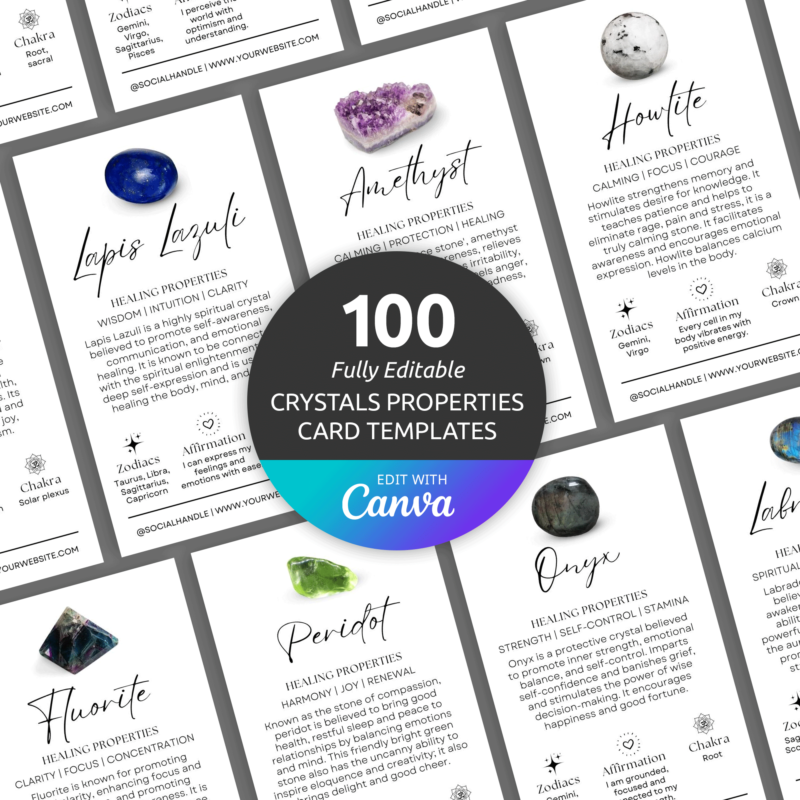 Crystals Healing Properties Canva Template Affirmation Cards